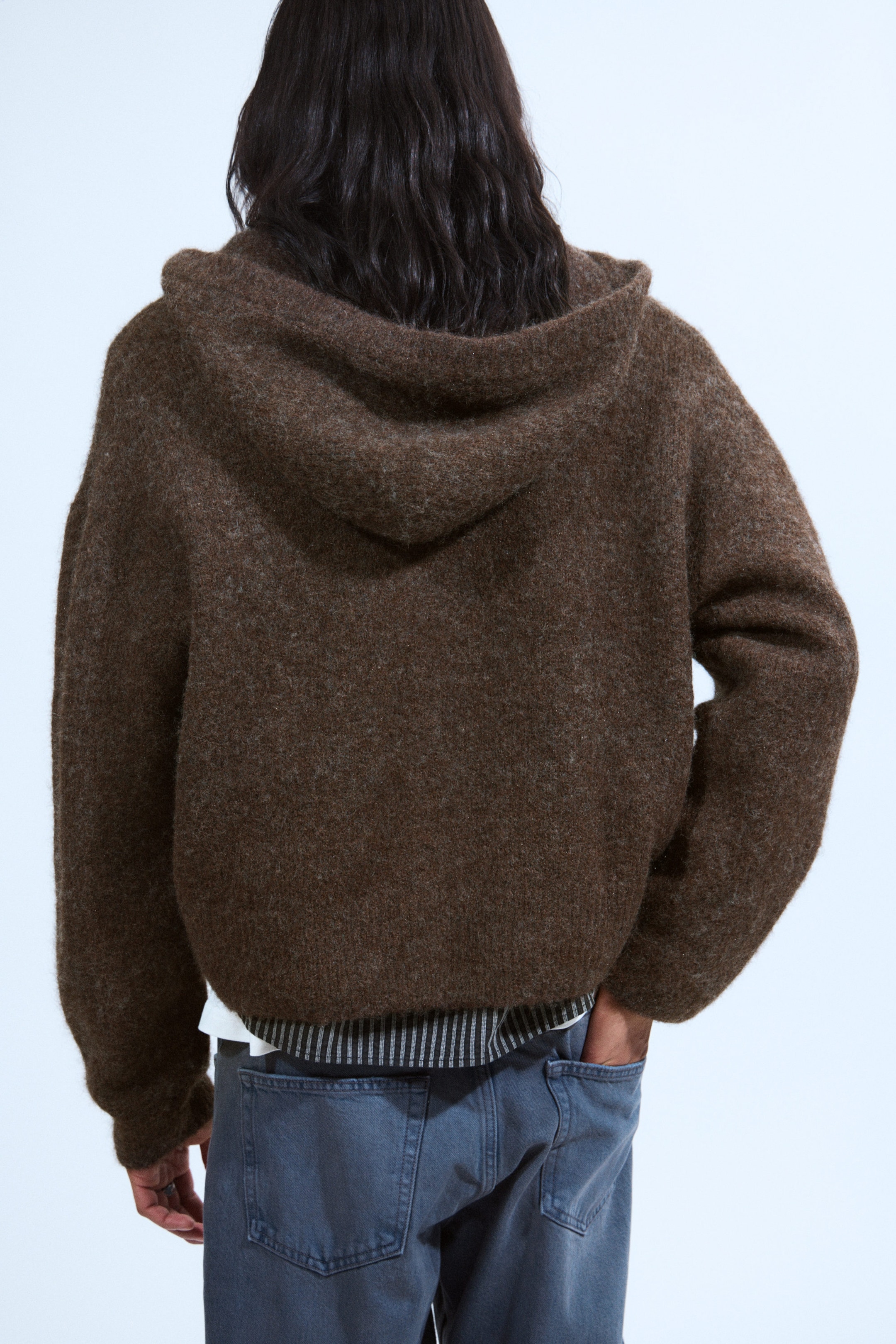 Dark Brown Melange - Knitted Boxy Wool-Blend Zip Hoodie - 2