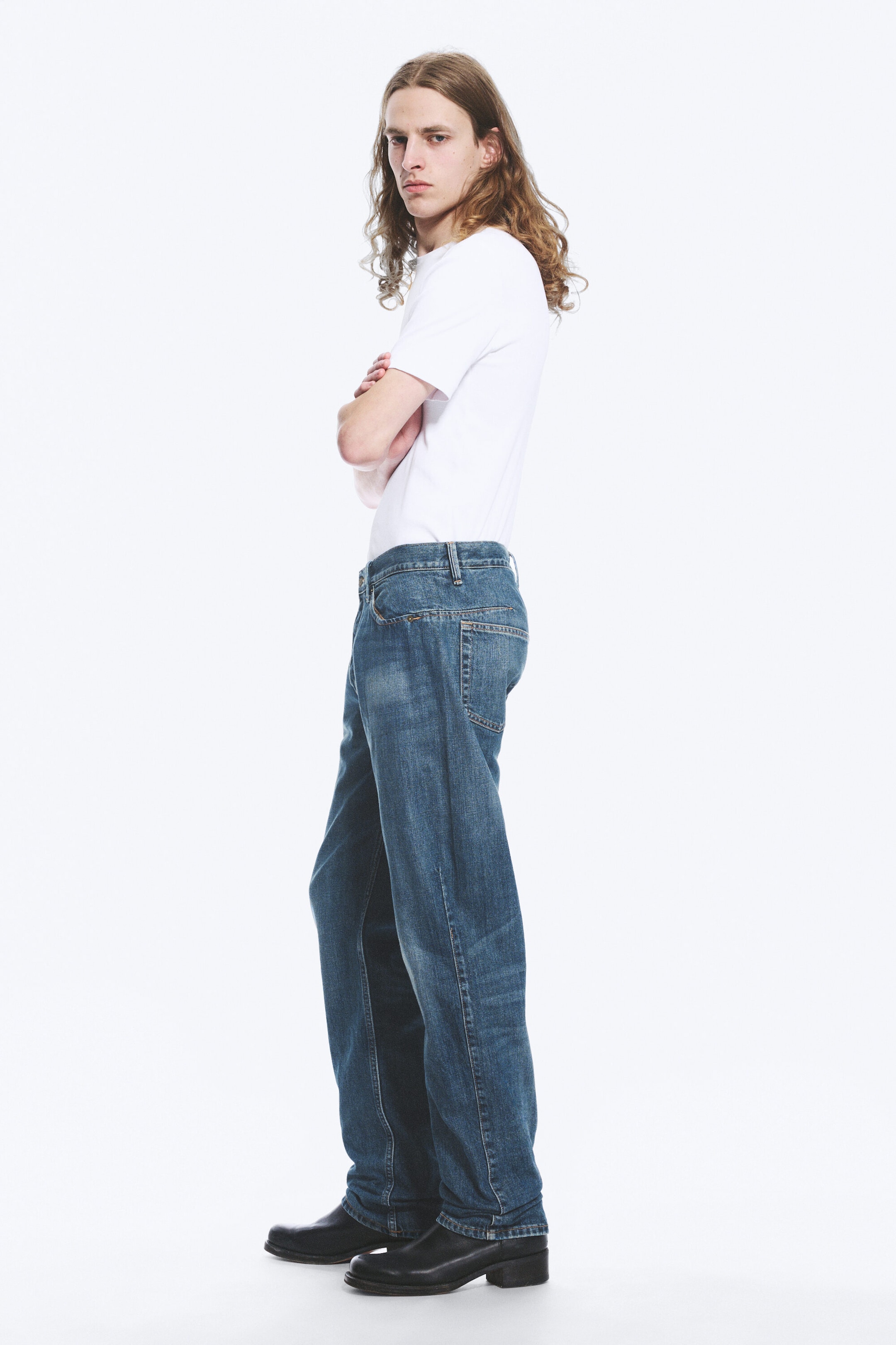 Spotted Blue - Dark Blue - Space Mid Rise Relaxed Straight Dart Jeans - 1