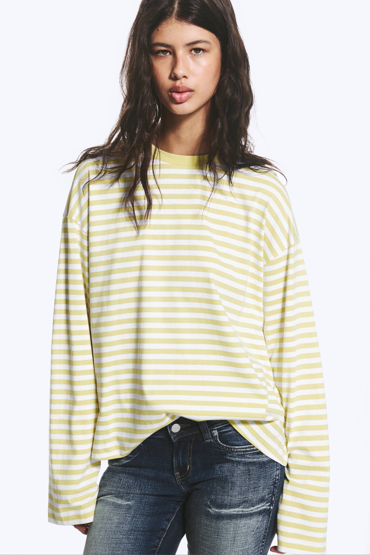 Longsleeve-Shirt aus Baumwolle - Mattes Limettengrün gestreift/Gestreift in Weiß/Dunkelblau/Gestreift rosa/weiß/braun/Dunkelbraun/Altrosa gestreift/Gestreift in Rosa/Blau/Staubweiß - Braune Streifen/Gestreift in Gelb/Burgund/Limette/Marineblau gestreift/Hellblau/Braun gestreift/Blau/Weiße Streifen/Blau/braun gestreift/Weiß - Pinke/rote Streifen/Braune & weiße Streifen/Blau/Mehrfarbig gestreift - 1