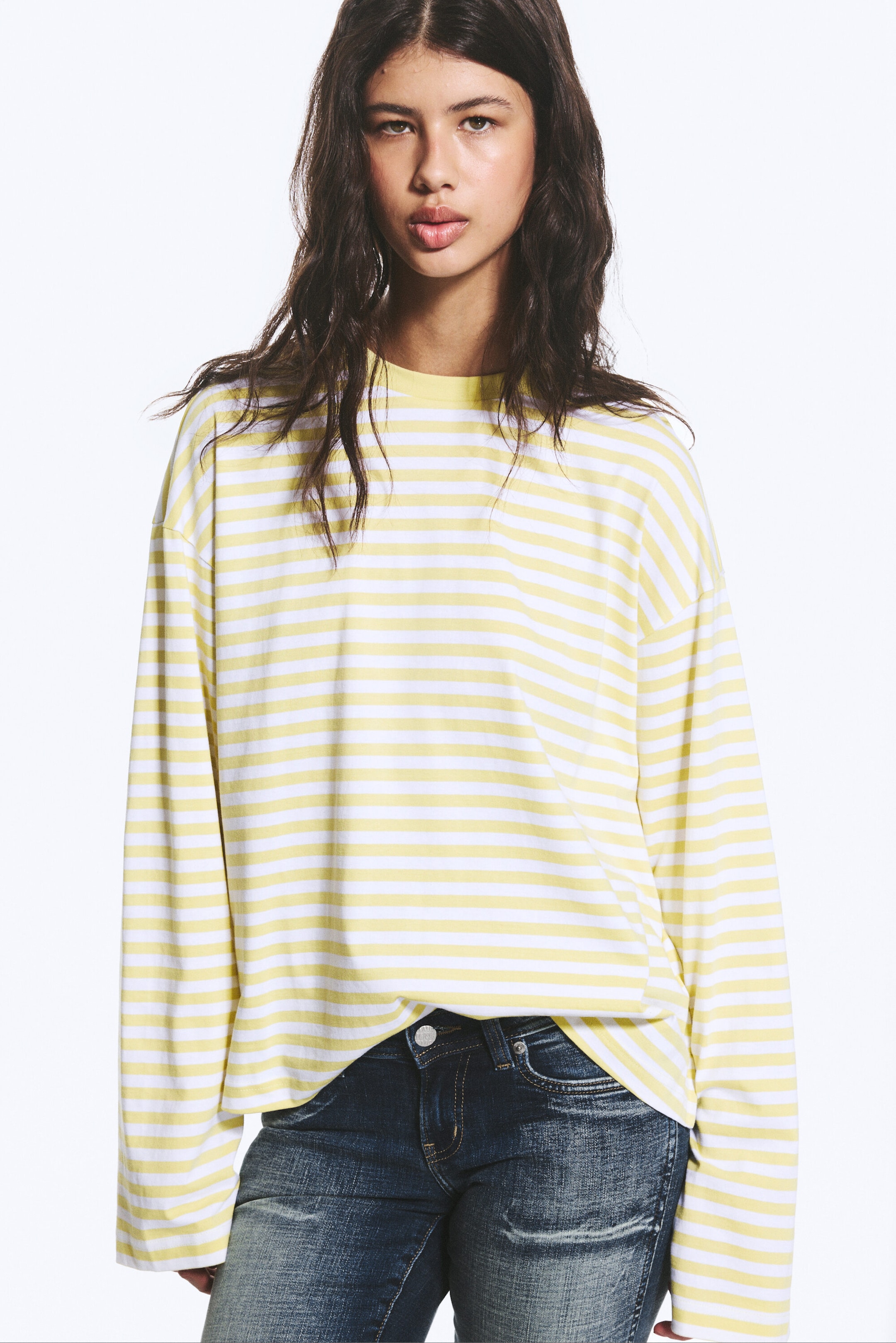 Gestreiftes Dusty Yellow - Longsleeve-Shirt aus Baumwolle - 1