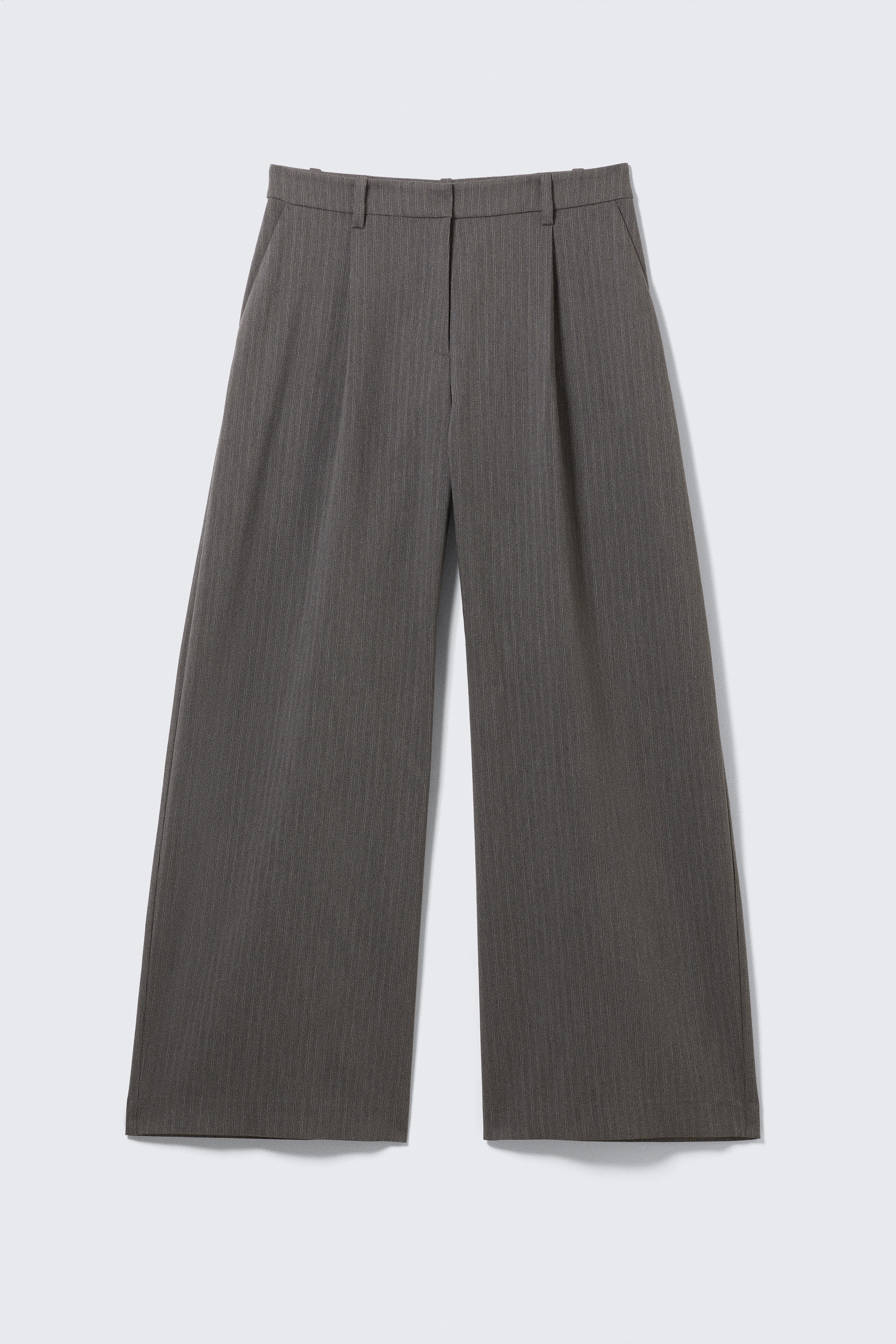 Low Waist Wide Suiting Trousers - Sötét szürke csíkos/Black/Sötét khakizöld