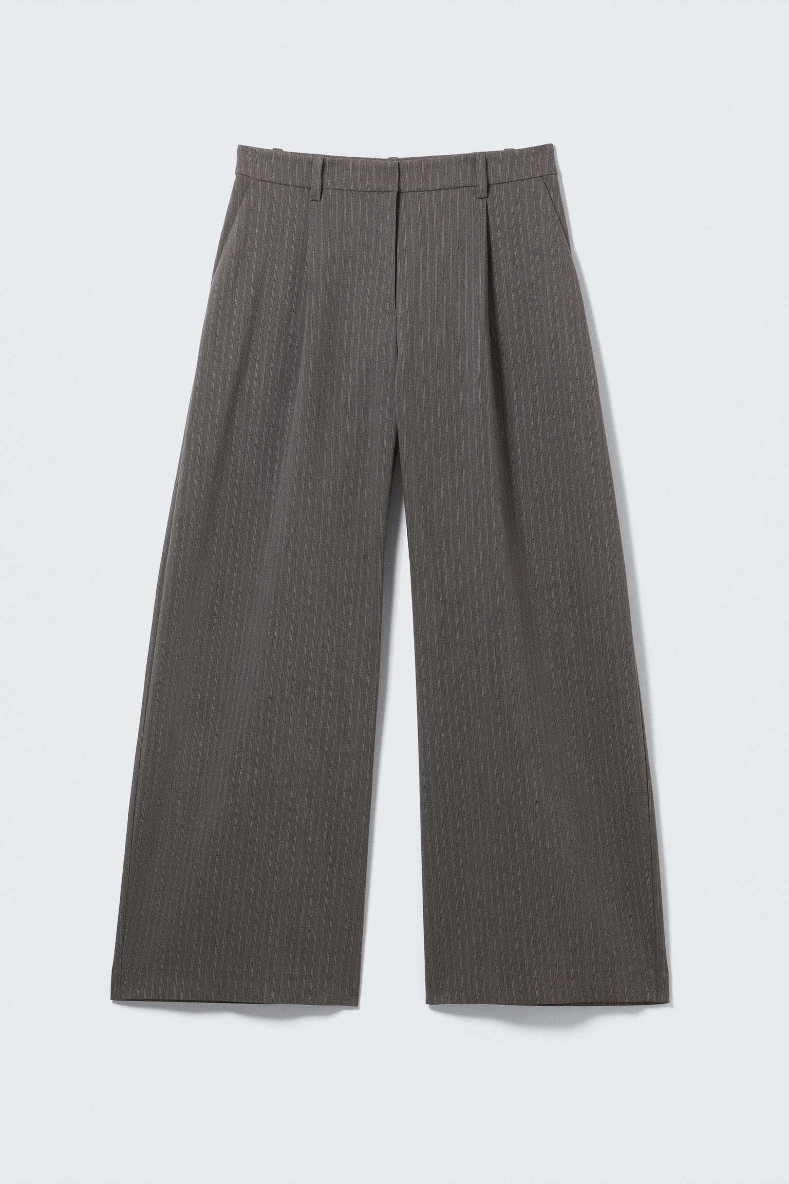 Low Waist Wide Suiting Trousers - Striped Dark Grey/Dark Khaki Green/Black - 2
