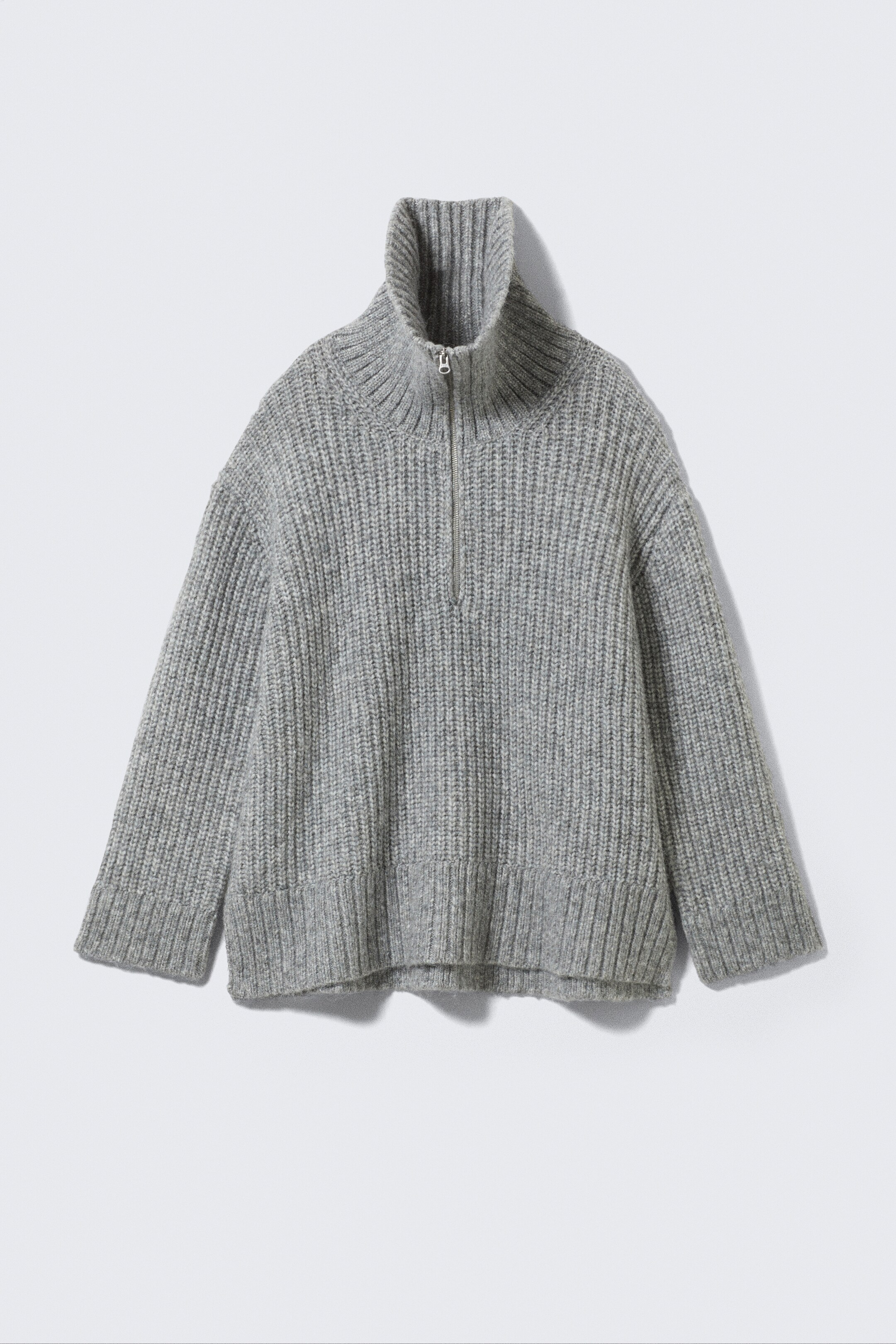 Näytä suurempi kuva: Korkeakauluksinen puolivetoketjullinen neulepusero - Meleerattu harmaa - NAISET | H&M FI 6