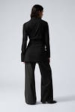 Black - Long-Sleeved Asymmetric Mini Shirt Dress - 2