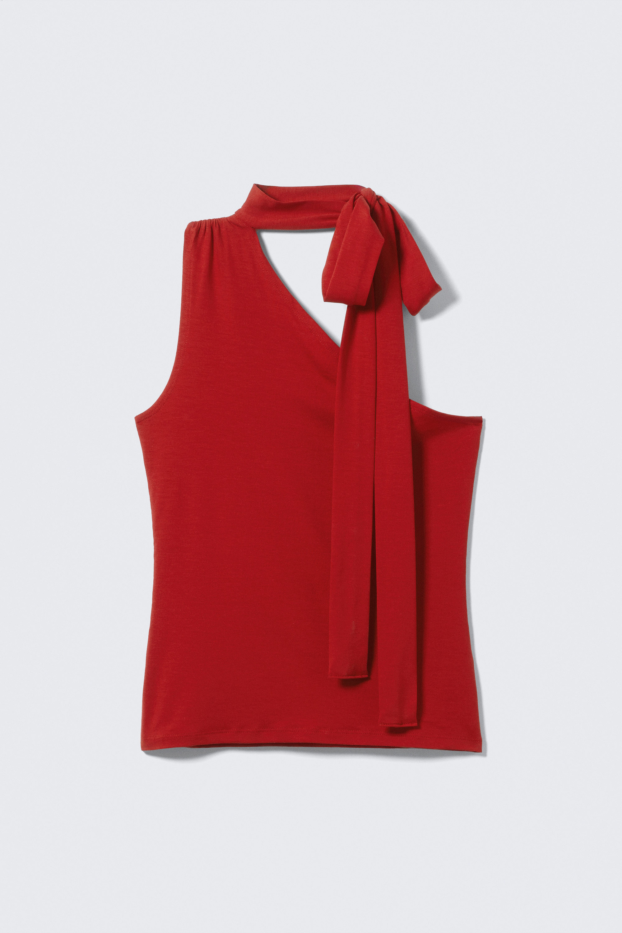 lyocell one-shoulder top met strik - Rood | Weekday NL