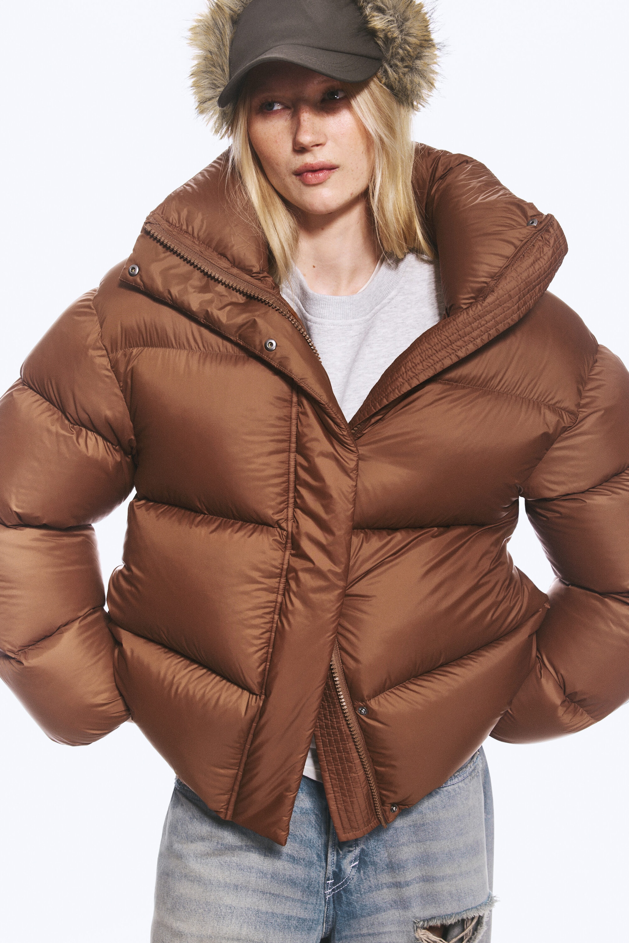 Brown - Oversized Recycled Down Puffer Jacket - 4