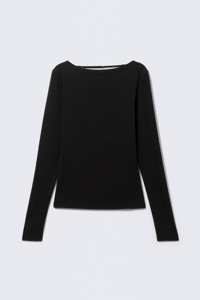Slim Long-Sleeved Open Back Top - Black/Light Dusty Beige - 1