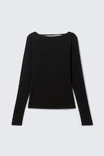 Black - Slim Long-Sleeved Open Back Top - 4