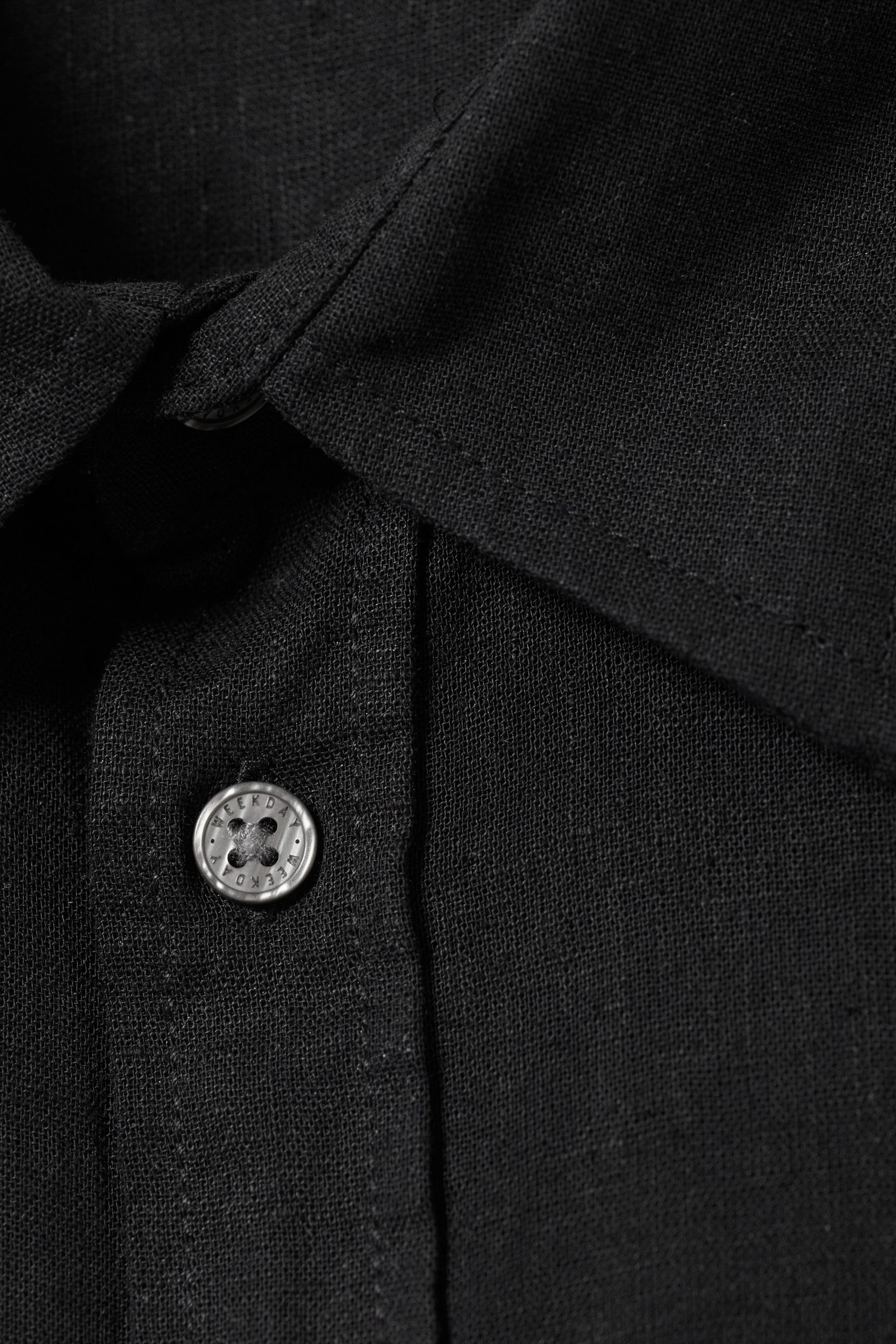 Black - Oversized Boxy Linen Blend Shirt - 1