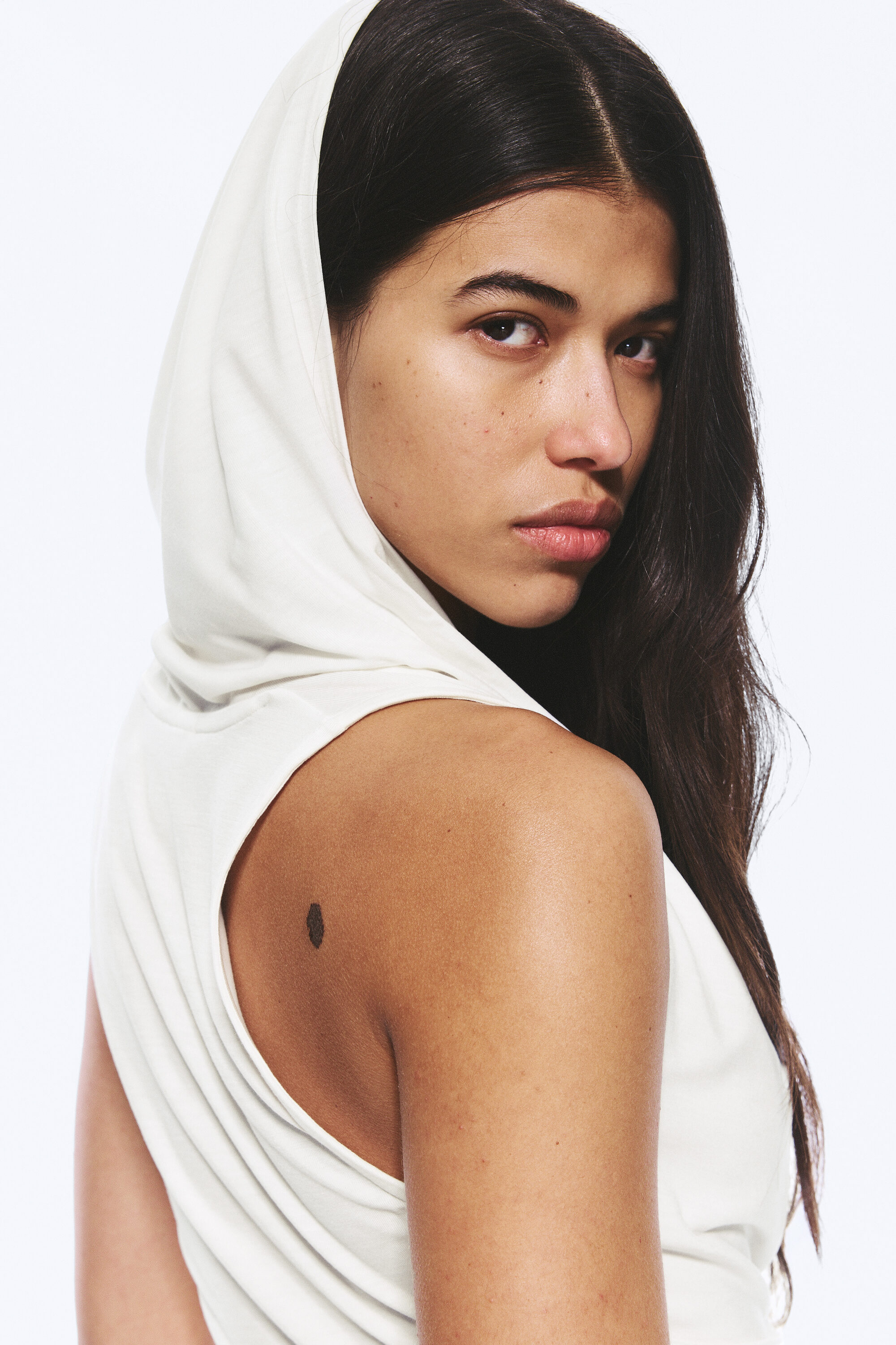 draped hooded sleeveless lyocell top - White | Weekday WW
