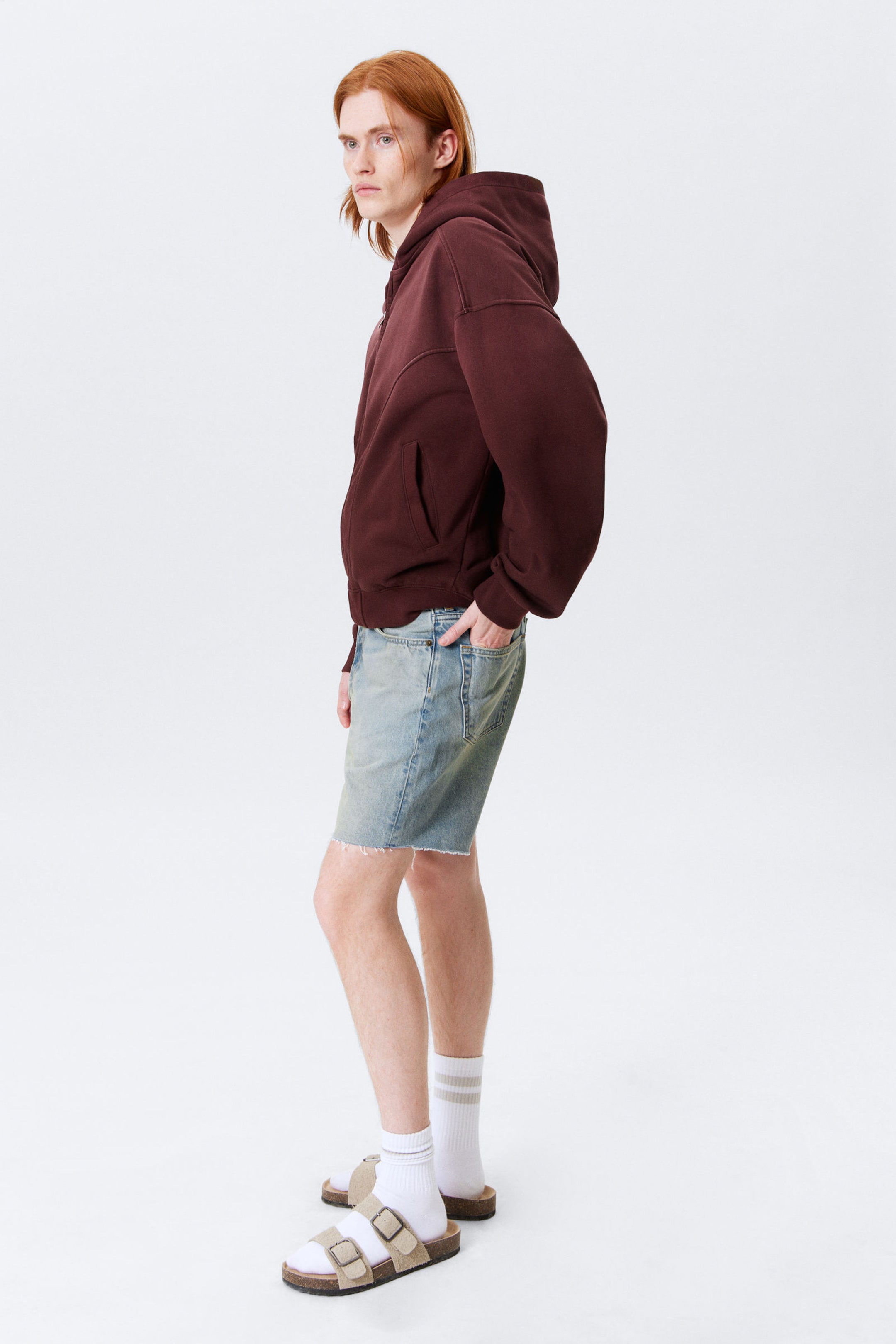 Dark Red - Round Oversized Zip Hoodie - 3