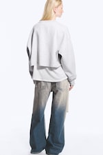Grey Melange - Cropped Oversized Sweatshirt - 2