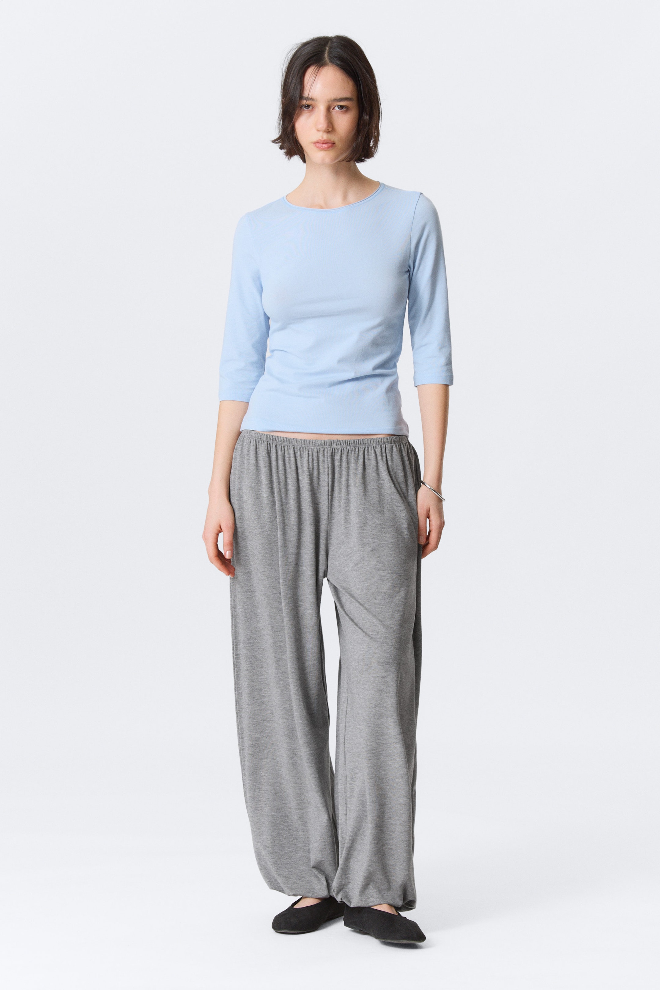 Ljusblå - Fitted Three-Quarter Sleeve Top - 2