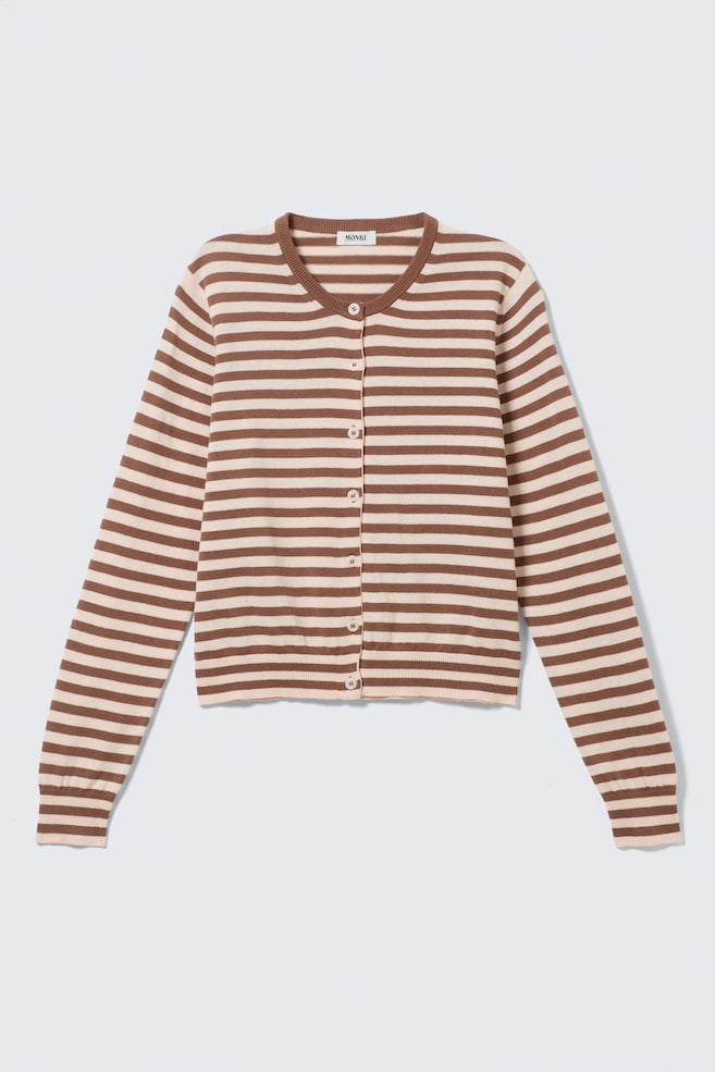 Cardigan in cotone a maglia rasata - Marrone a righe/Righe blu - 1