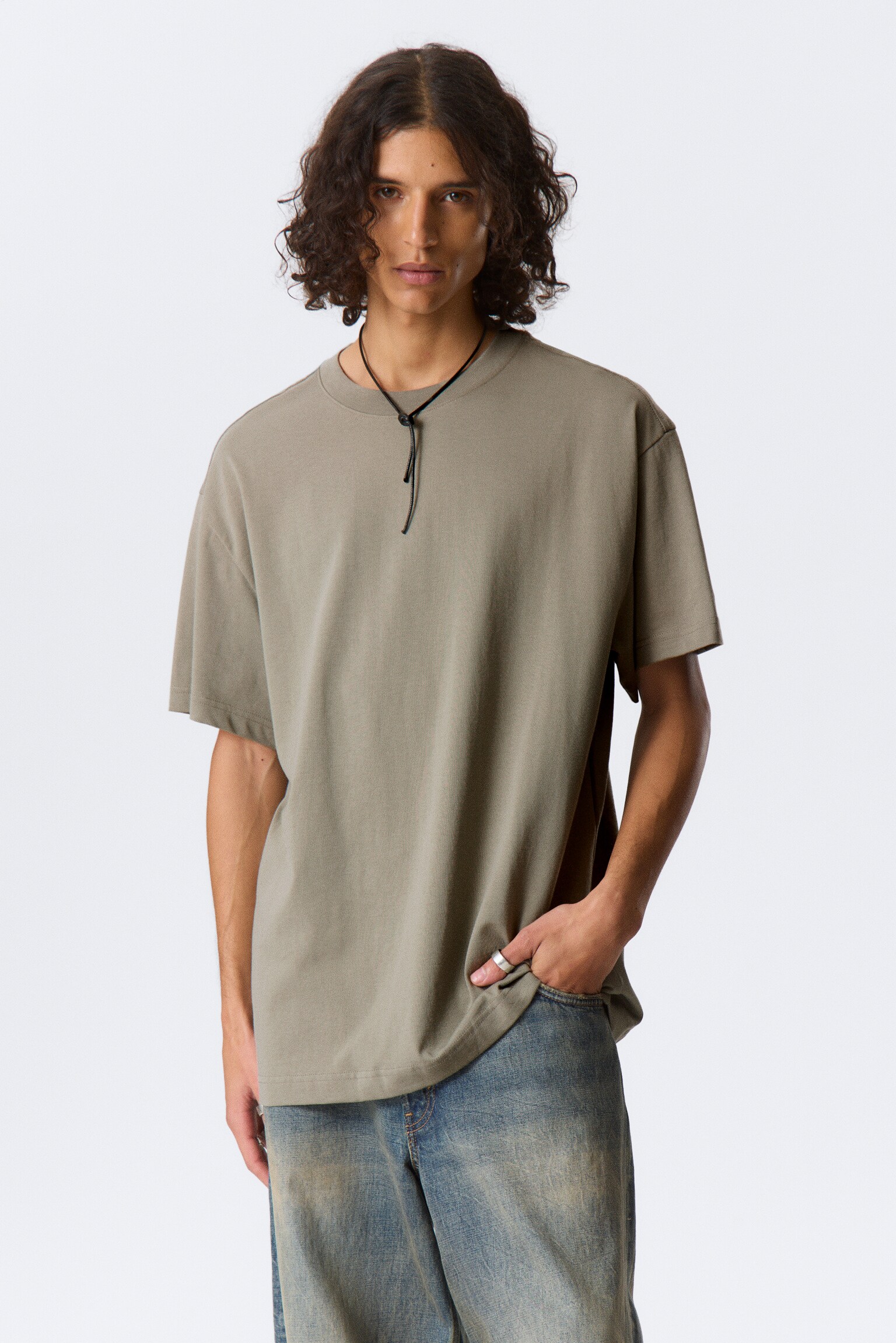 Oversized, zwaar T-shirt - Kakigroen/Helderblauw/Pastelgroen/Wit/Zwart/Antraciet