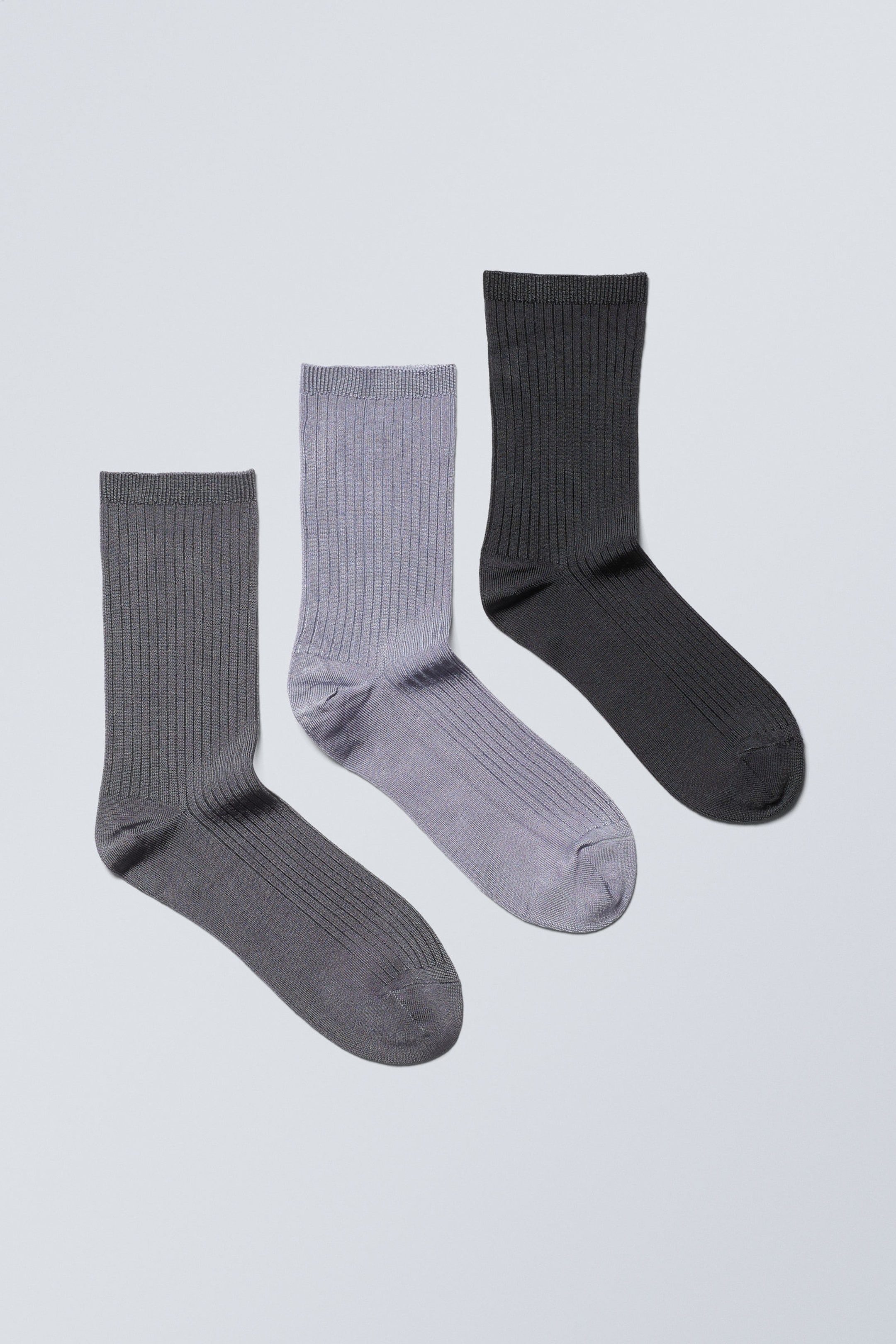 Dunkelgrau, Hellgrau, Schwarz - Glänzende Socken Lova 3er-Pack - 0