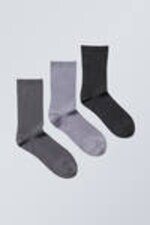 Dunkelgrau, Hellgrau, Schwarz - Glänzende Socken Lova 3er-Pack - 0