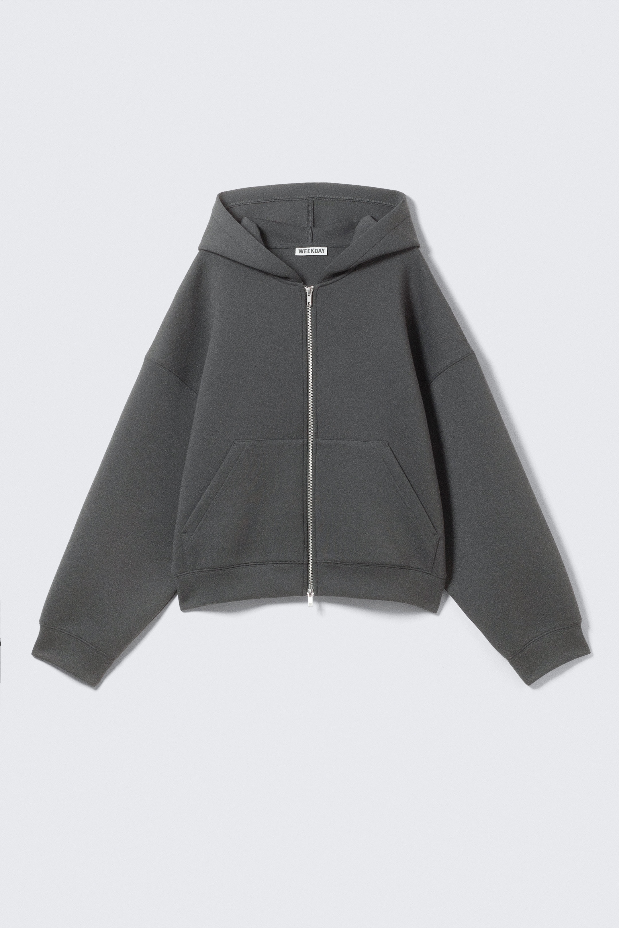 Gris foncé - Sweat à capuche zippé oversize en scuba - 4