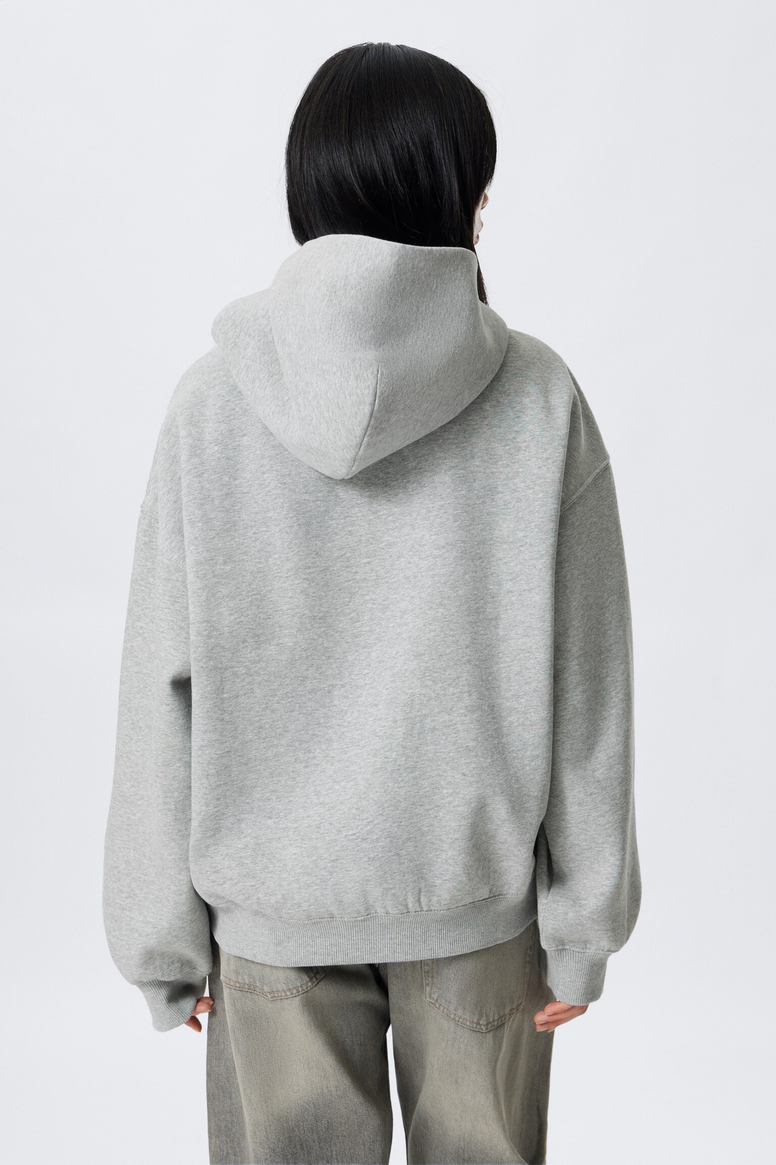 Oversized hoodie i kraftig bomullsfleece - Gråmelerad/Mörkblå/Mörkbrun - 5