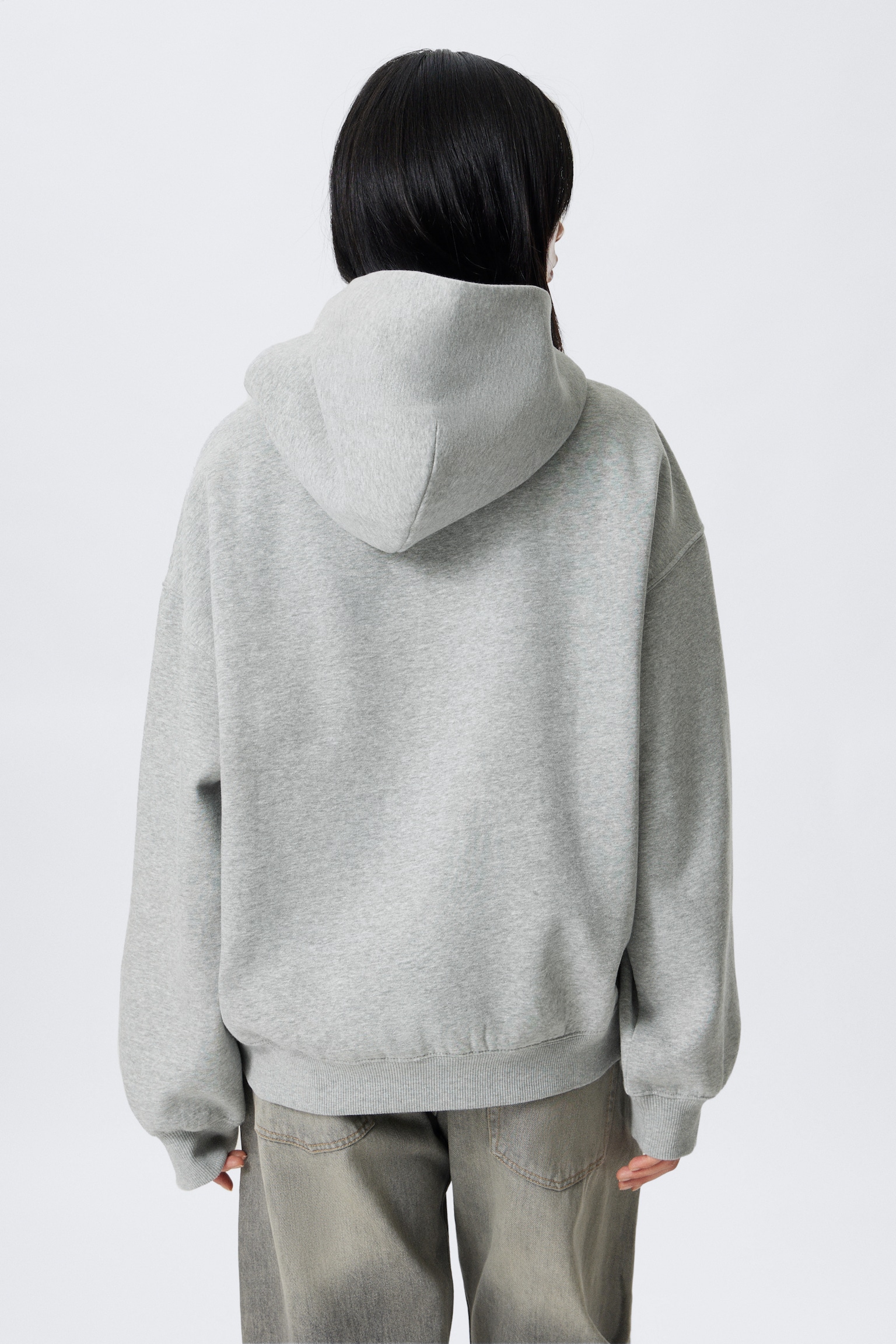 Oversized Heavy Cotton Fleece Hoodie - Grey Melange/Dark Blue - 3
