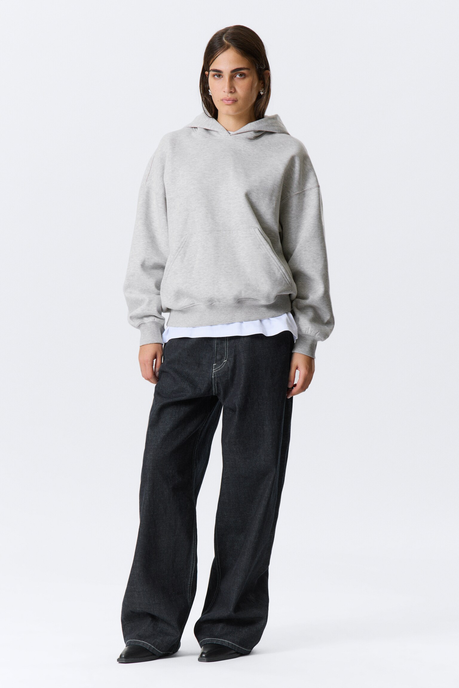 Oversized Heavyweight Hoodie - Light Grey Melange/Dark Blue/Washed Red - 4