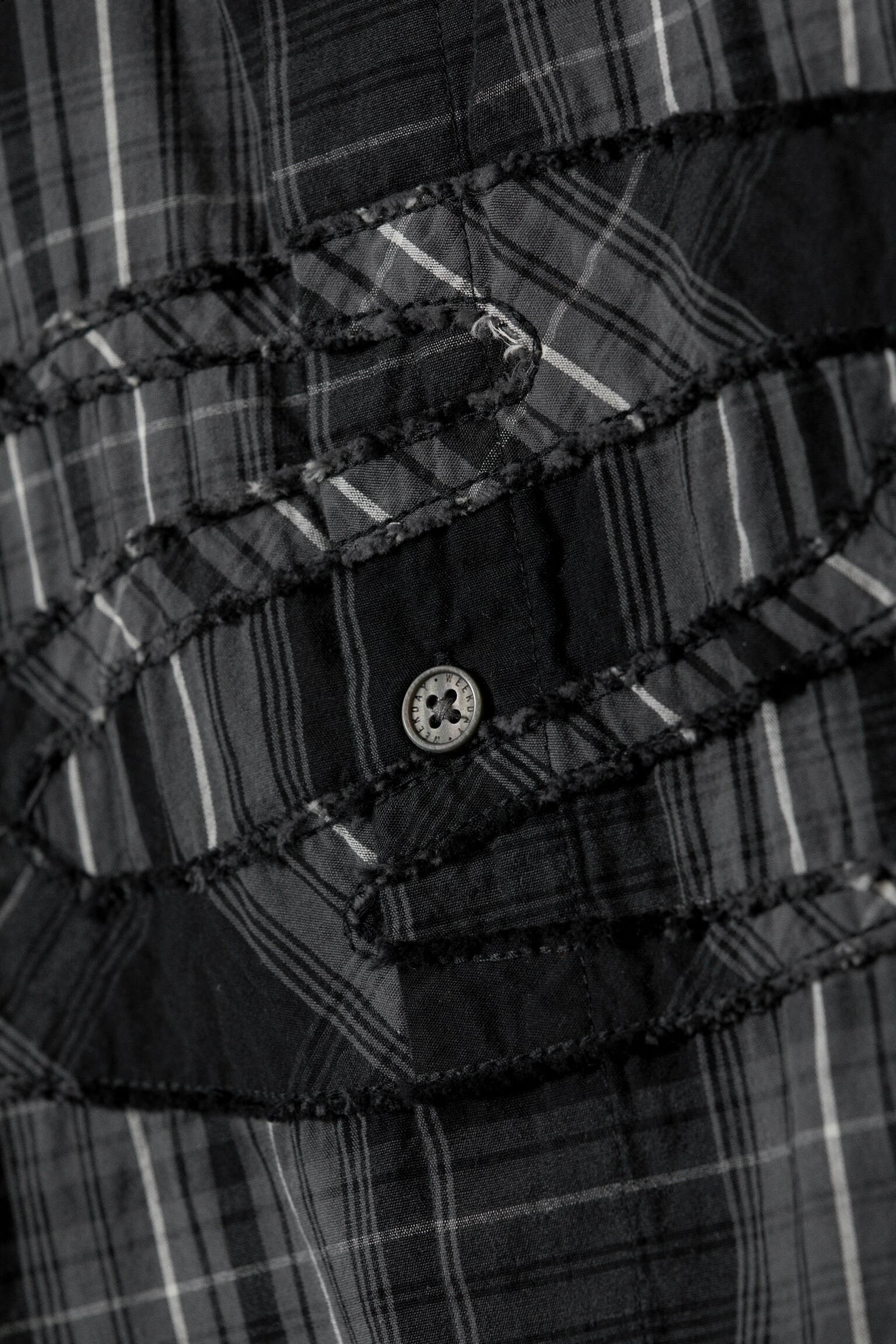 Checked Patch Long-Sleeved Cotton Shirt - Checked Black - 5