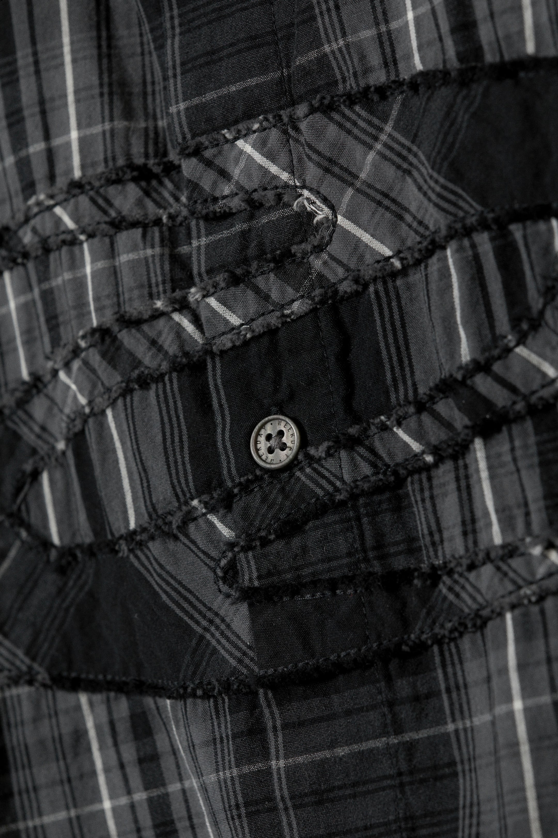 Checked Black - Checked Patch Long-Sleeved Cotton Shirt - 4