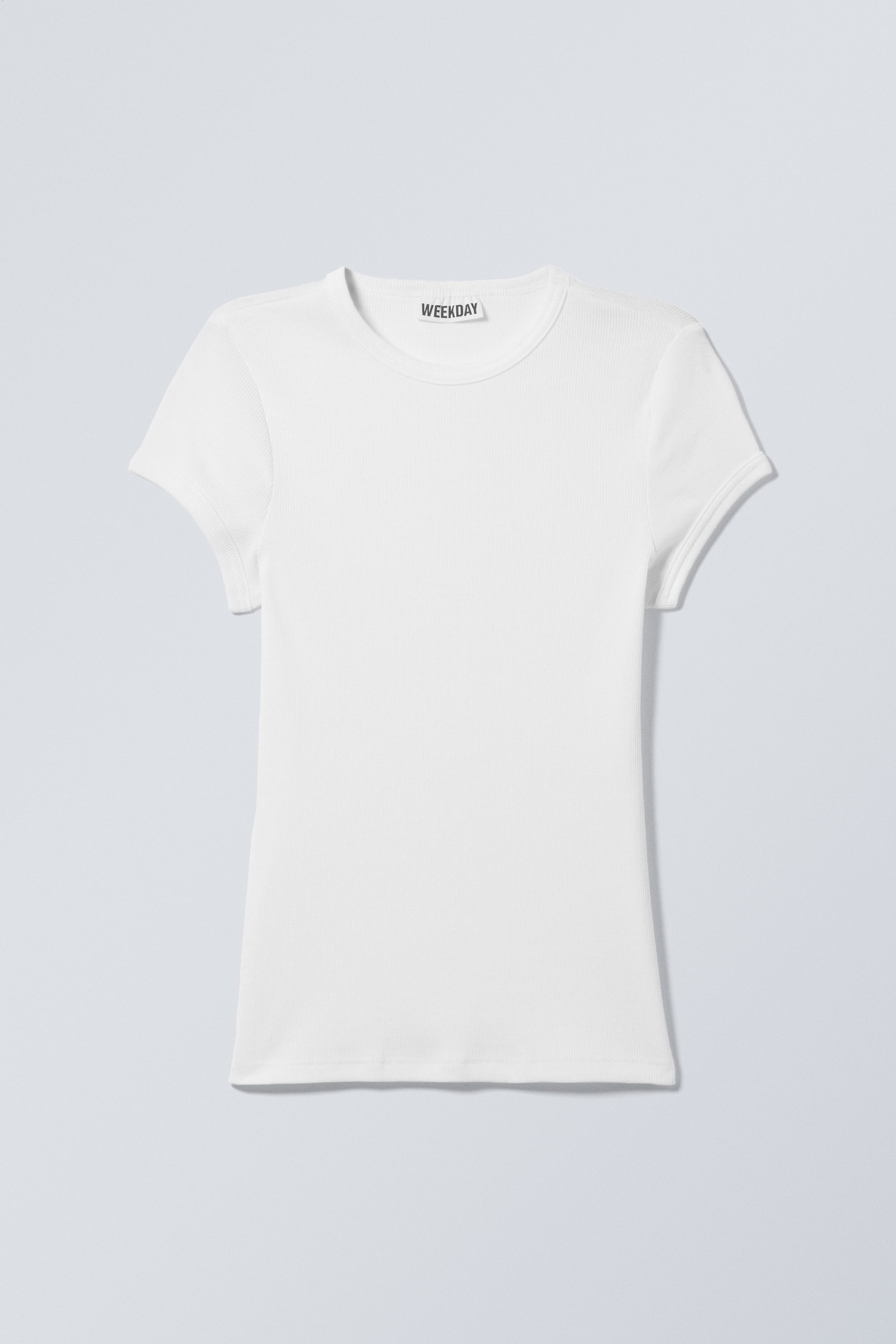 White - Slim Fit Ribbed Cotton T-shirt - 1
