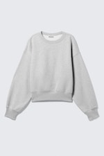 Grey Melange - Boxy Cropped Cotton Sweatshirt - 4