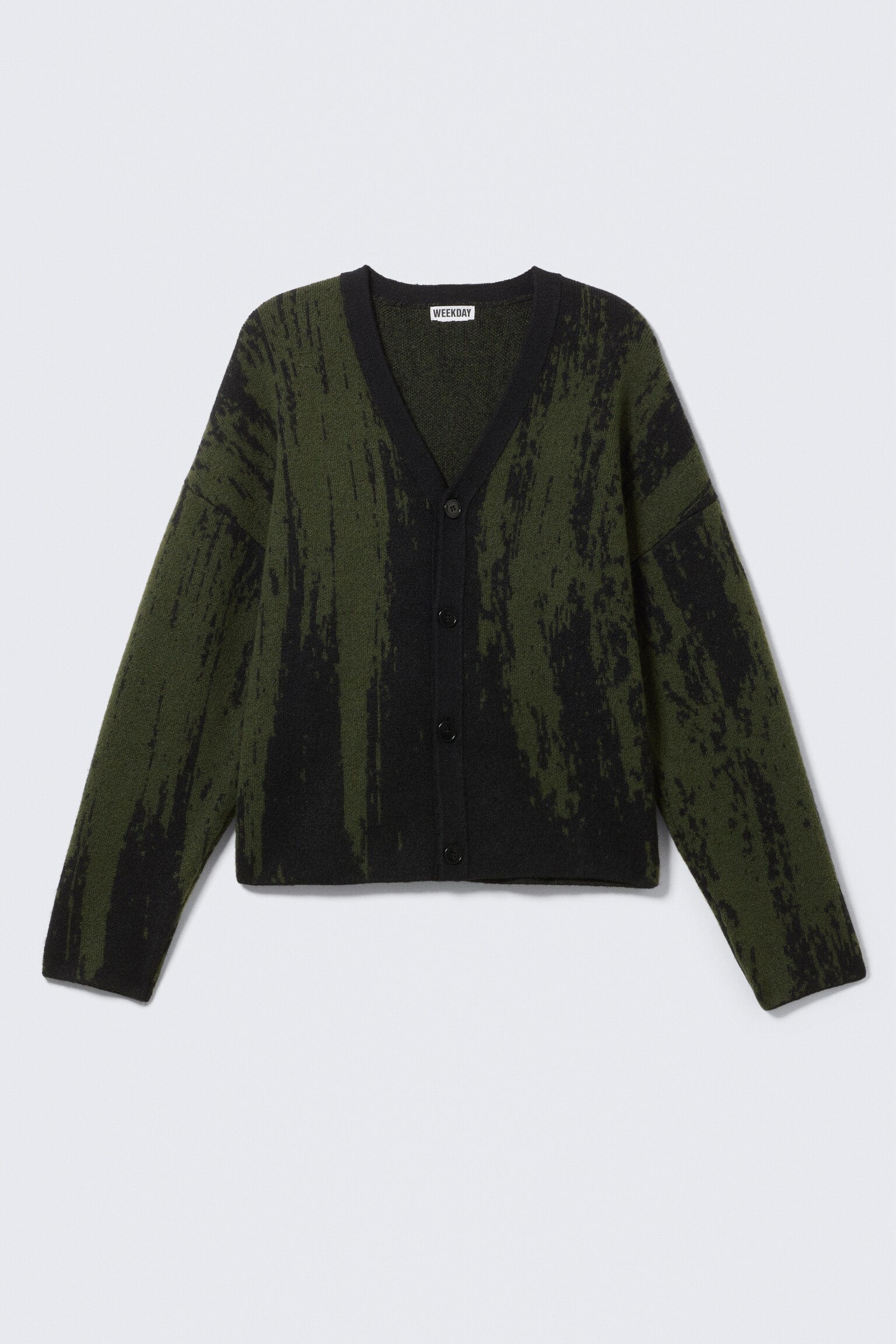 Avslappnad stickad grafisk cardigan - Svart/Mörk Khaki Grön/Svart - Röd Flammor - 2