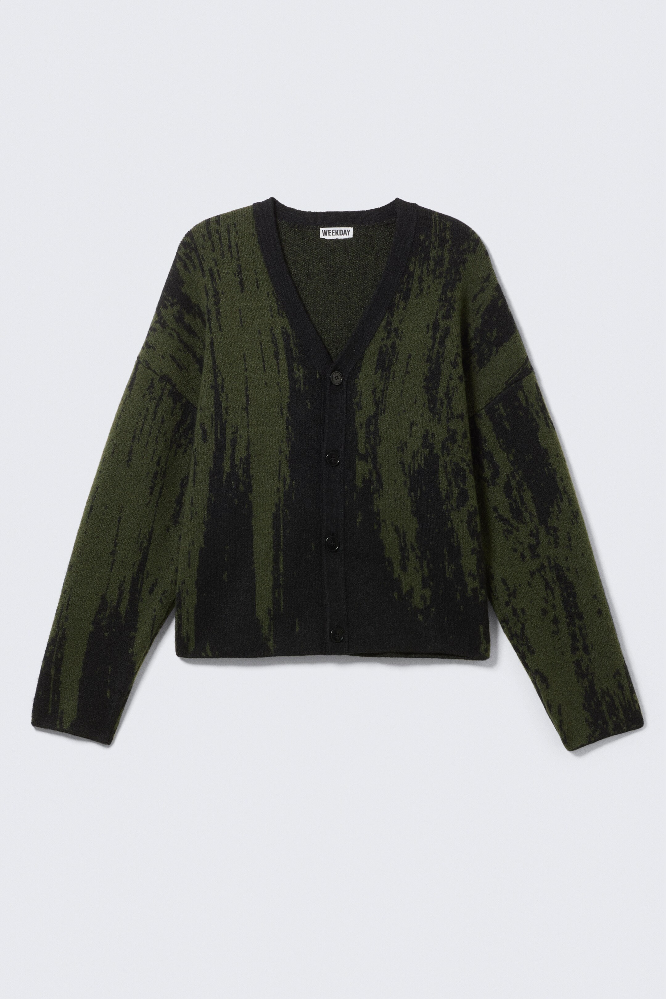 Vezi imaginea mai mare: Cardigan tricotat cu grafică, croială boxy - Negru/Verde Kaki Închis - BĂRBAŢI | H&M RO 5