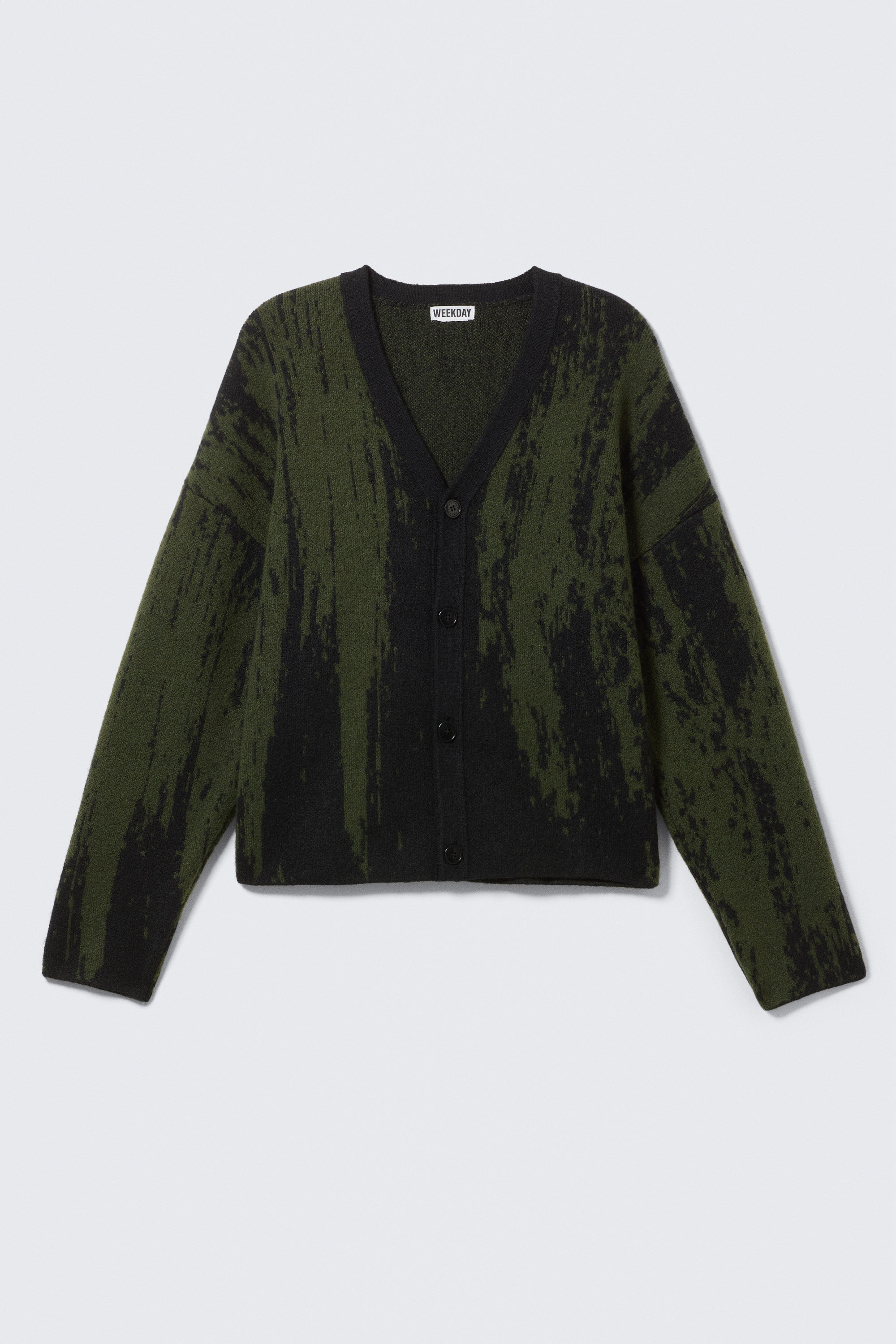 Svart/Mörk Khaki Grön - Avslappnad stickad grafisk cardigan - 1