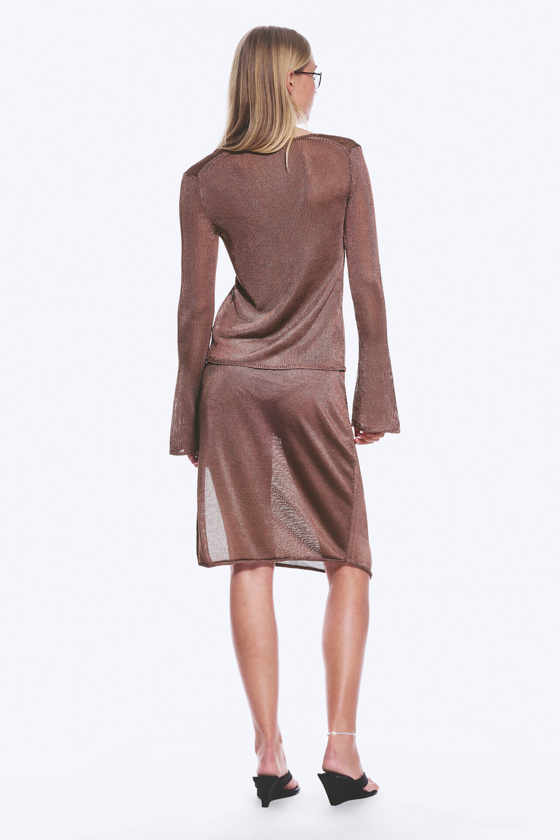 Bruin - Gebreid vest met V-hals - 2