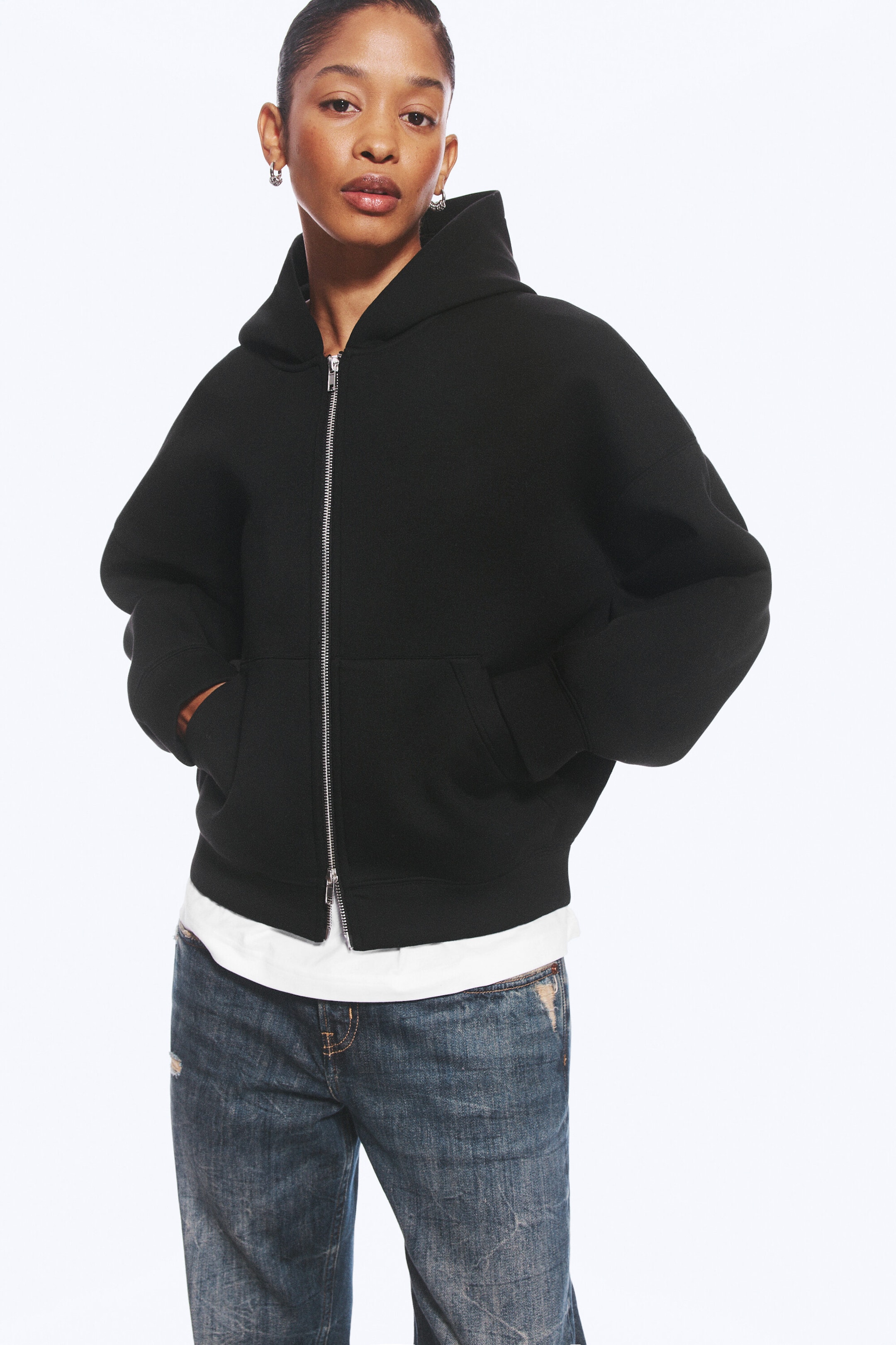 Schwarz - Oversized Scuba-Zip-Hoodie