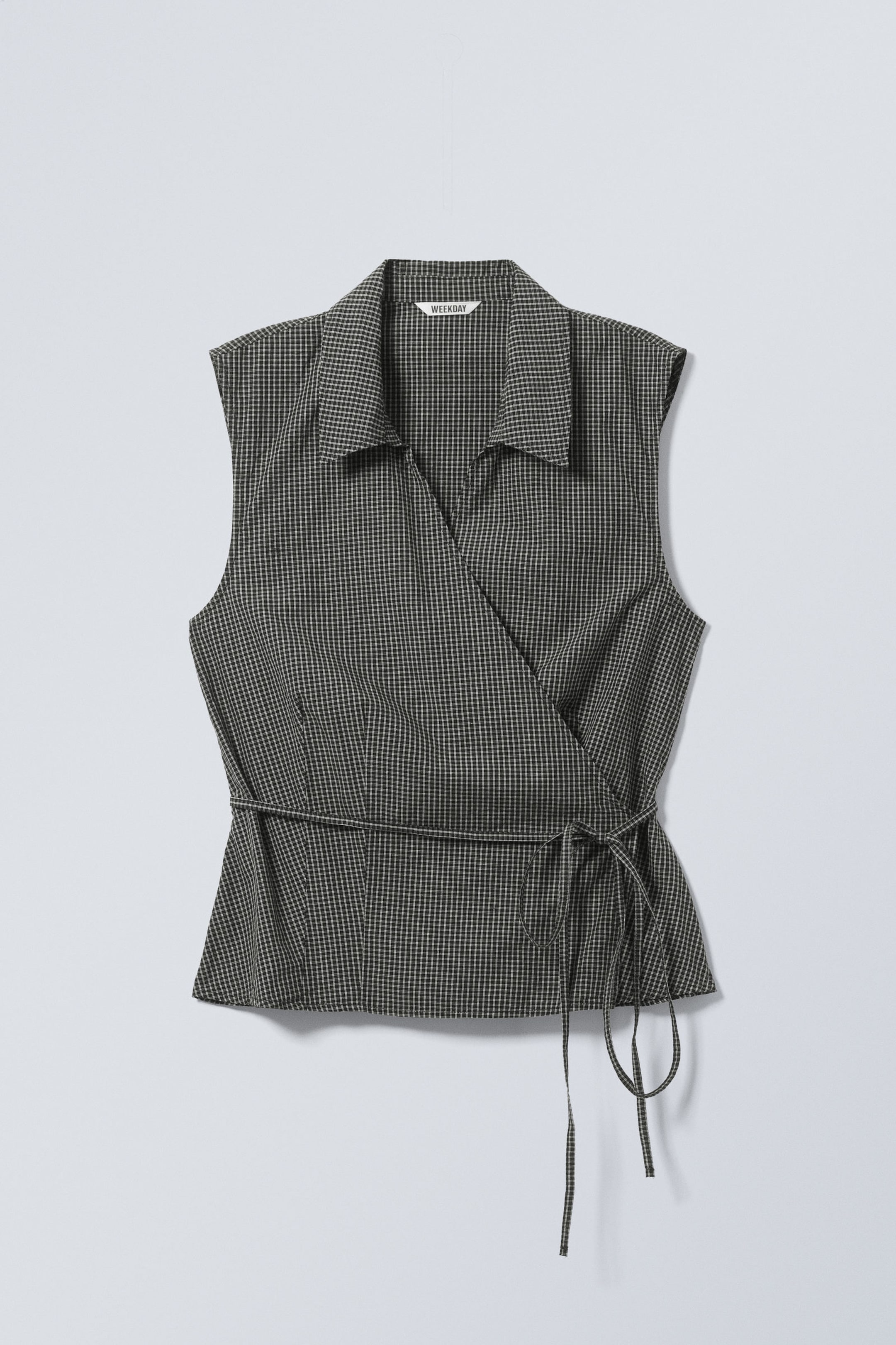 Checked Black - Sleeveless Cotton Wrap Top - 3