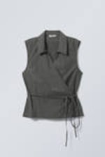 Checked Black - Sleeveless Cotton Wrap Top - 3