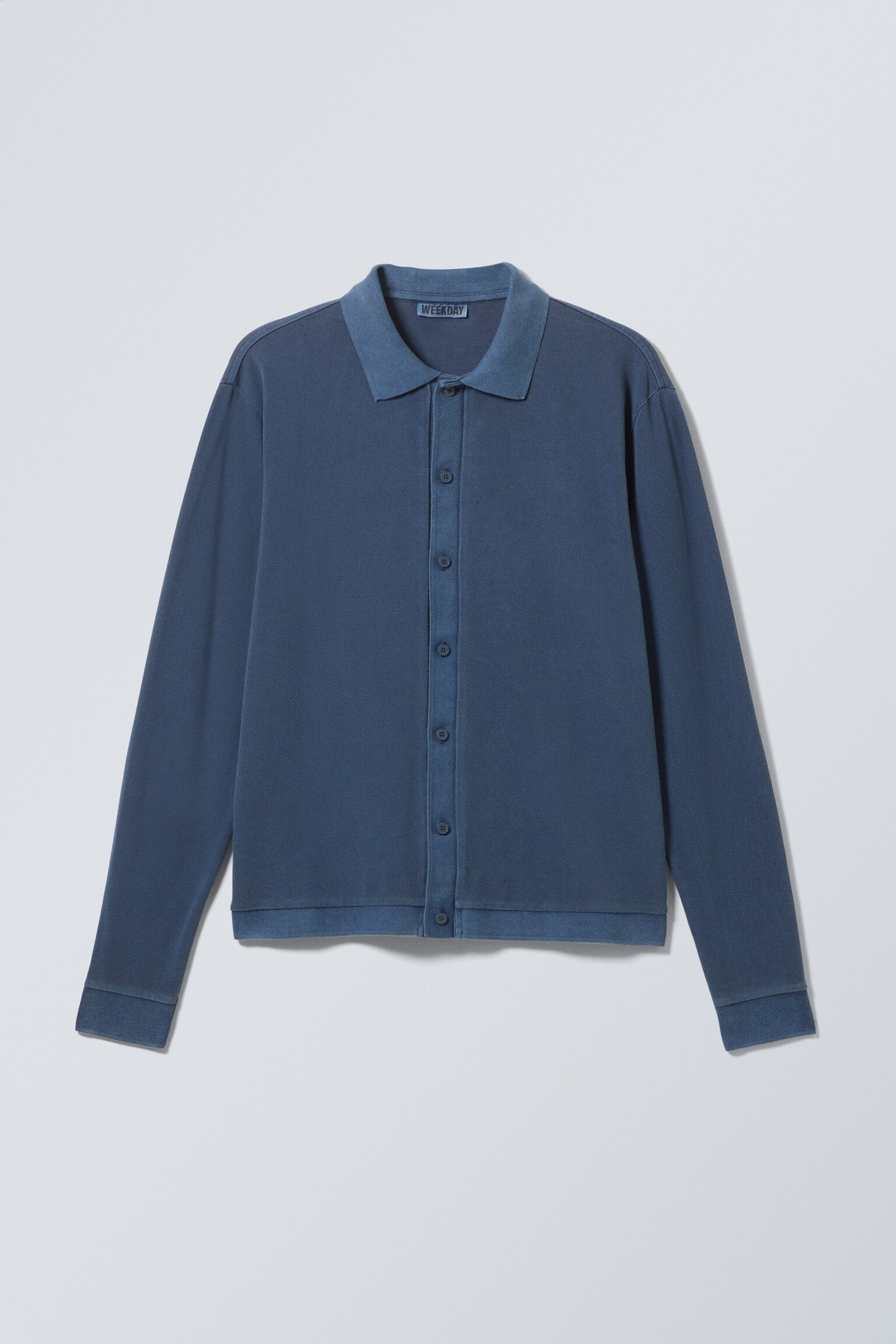 Camicia con bottoni in piqué a maniche lunghe - Blu navy lavato