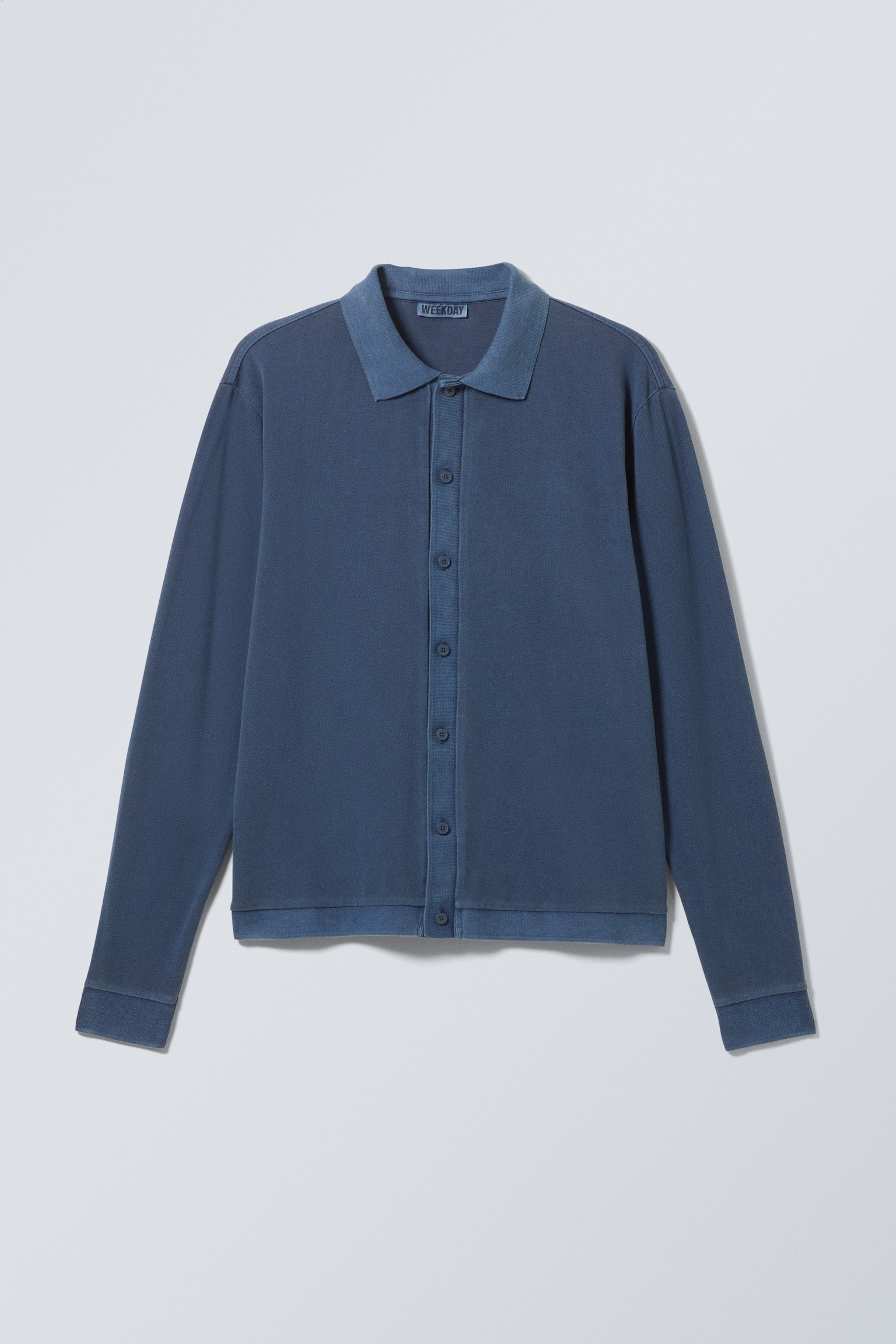 Camicia con bottoni in piqué a maniche lunghe - Blu navy lavato