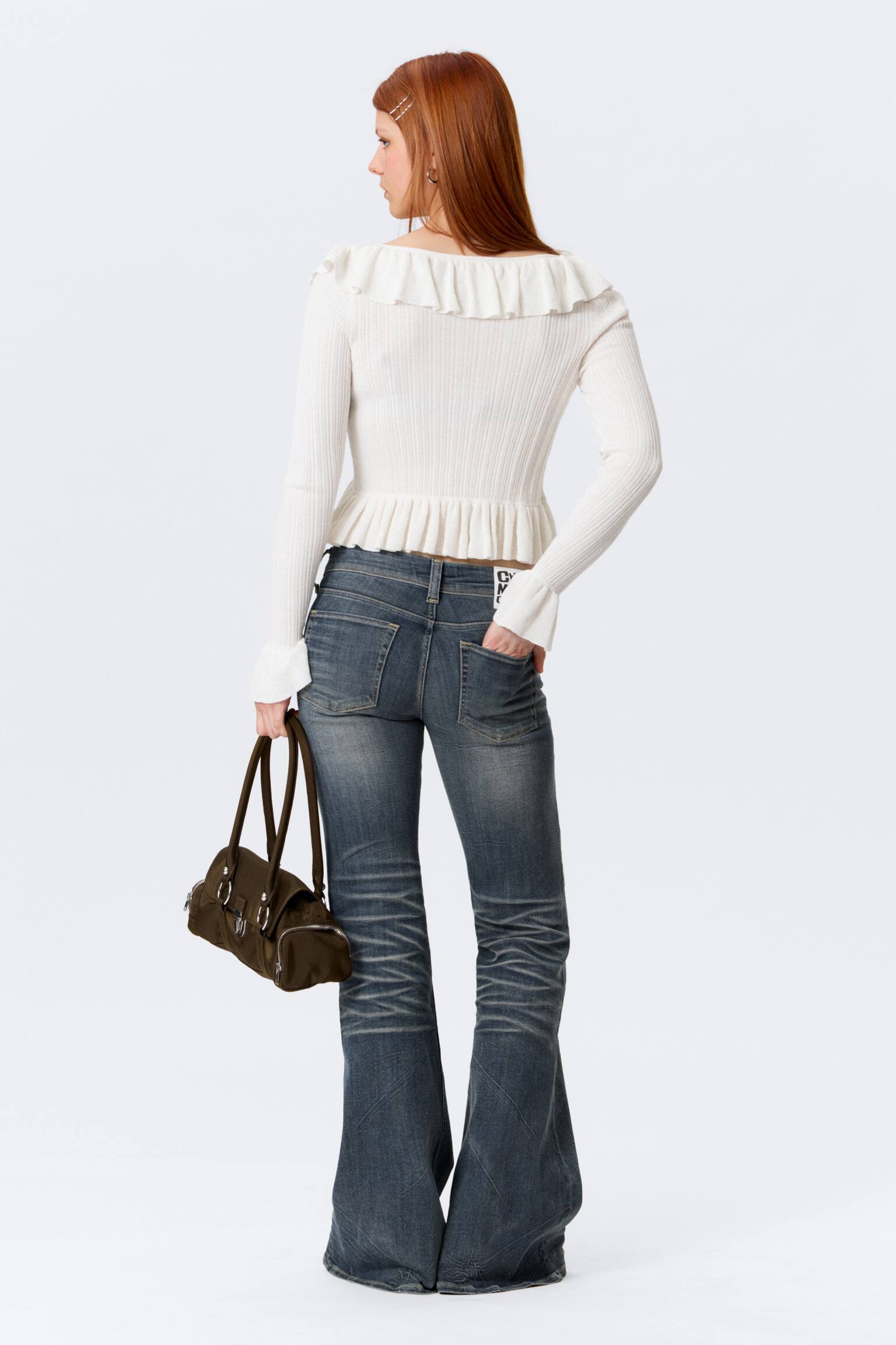 Cardigan a V con volant YULIA B - Bianco - 4