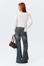 Vit - YULIA B stickad v-ringad cardigan med volang - 2