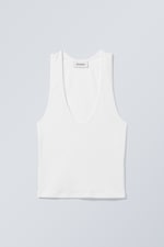 White - Deep U-Neck Tank Top - 0