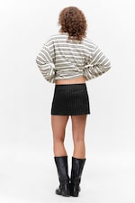 Dark Grey - Metallic Stripe - Low Rise Brushed Twill Mini Skirt - 2