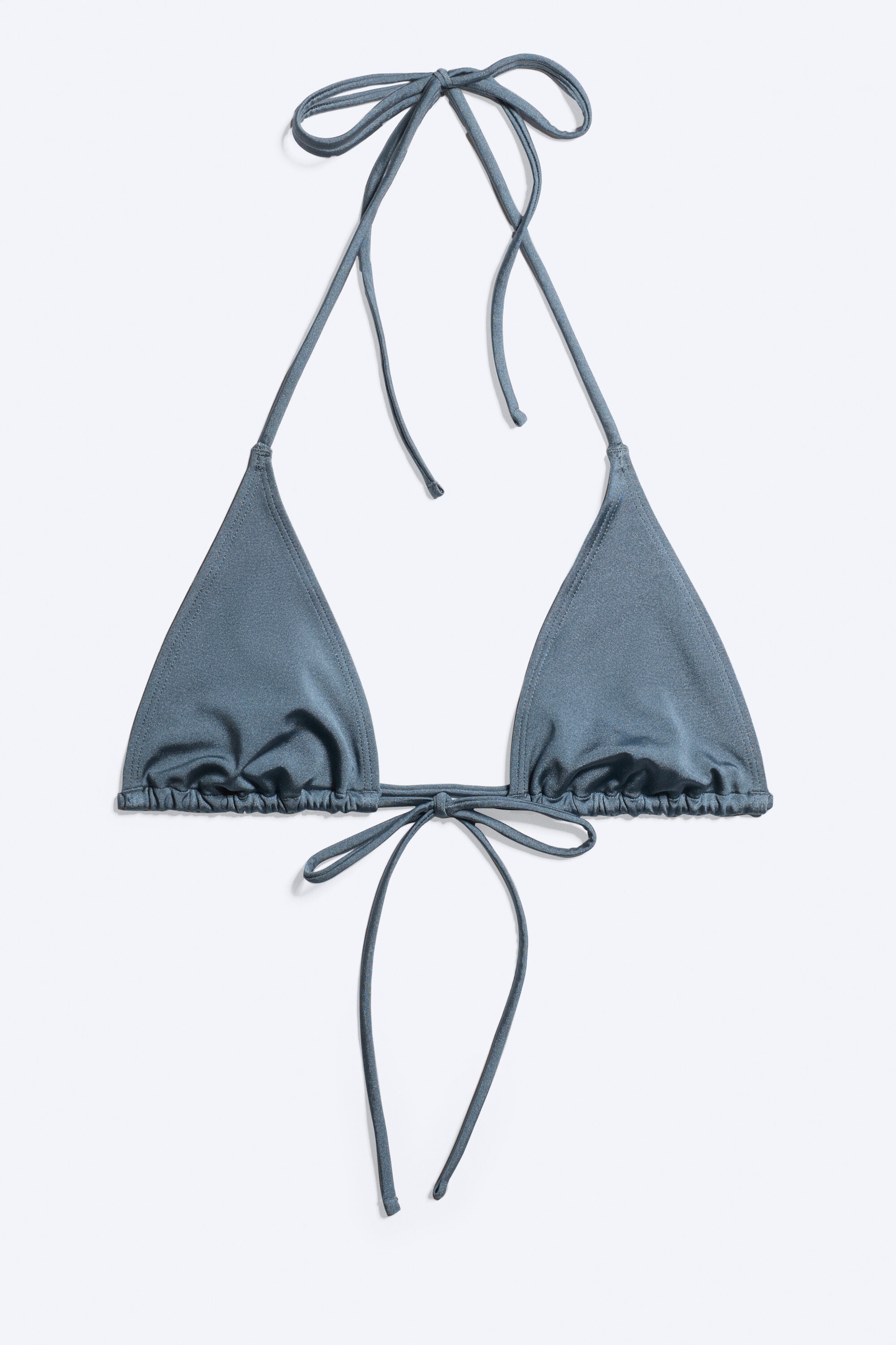 Staubiges Mittelblau - Triangel-Bikinioberteil mit Trägern - 0