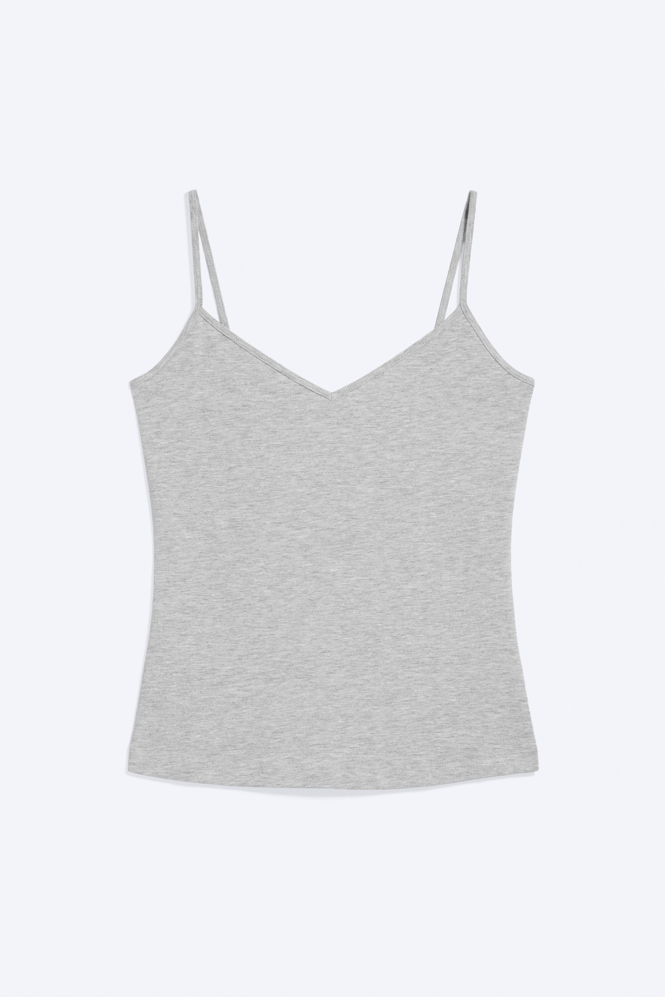 Light Dusty Grey Melange - Slim V-neck Cotton Singlet - 1
