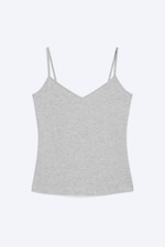 Light Dusty Grey Melange - Slim V-neck Cotton Singlet - 0