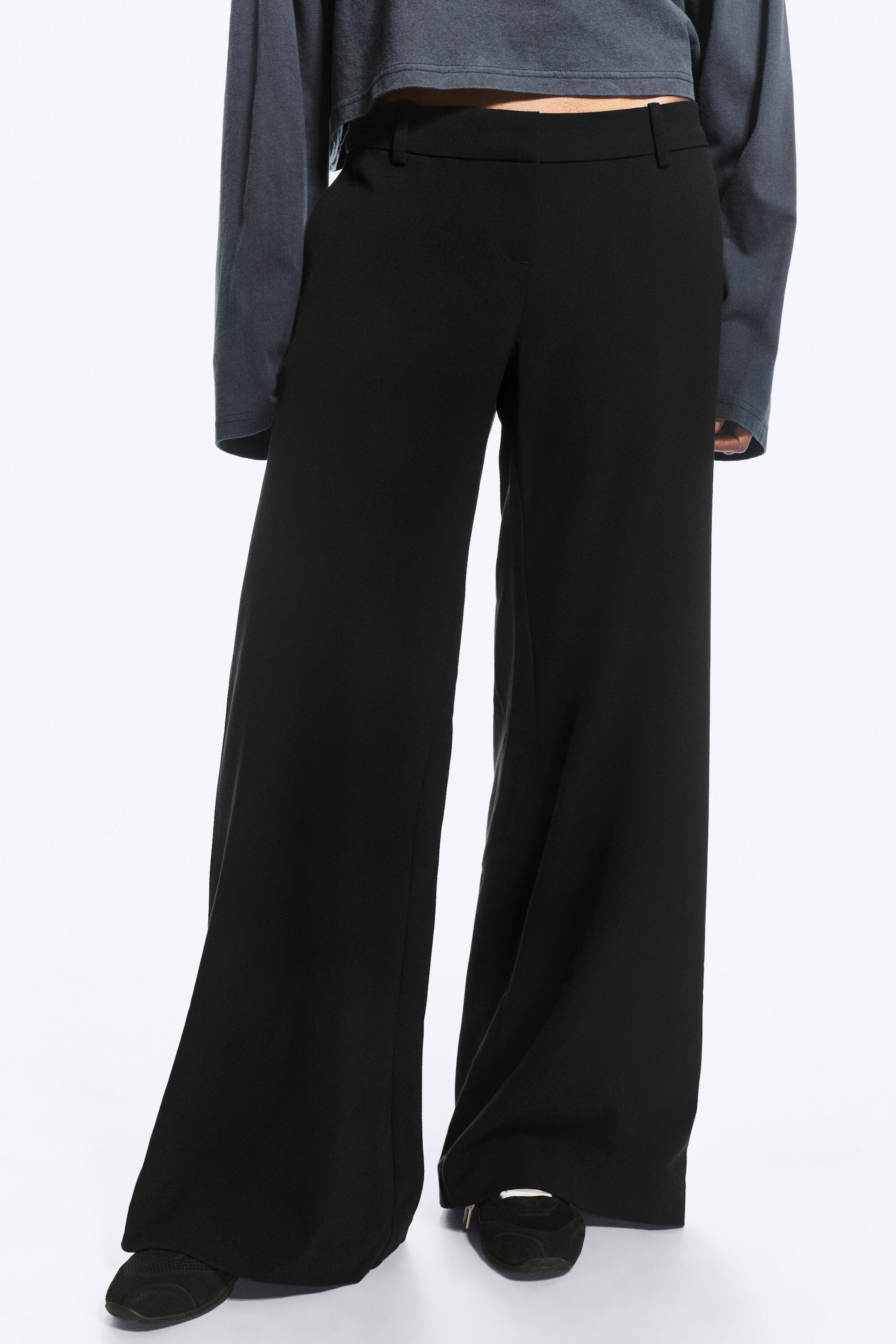 Black - Low Flared Suit Trousers - 2