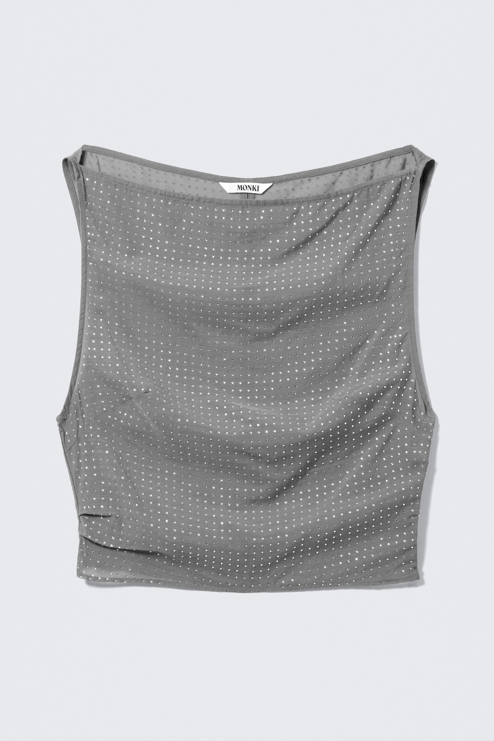 Grey - Rhinestones - Sleeveless Sequin Top - 4