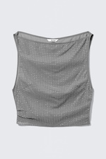 Grau - Strasssteine - Ärmelloses Paillettentop - 4