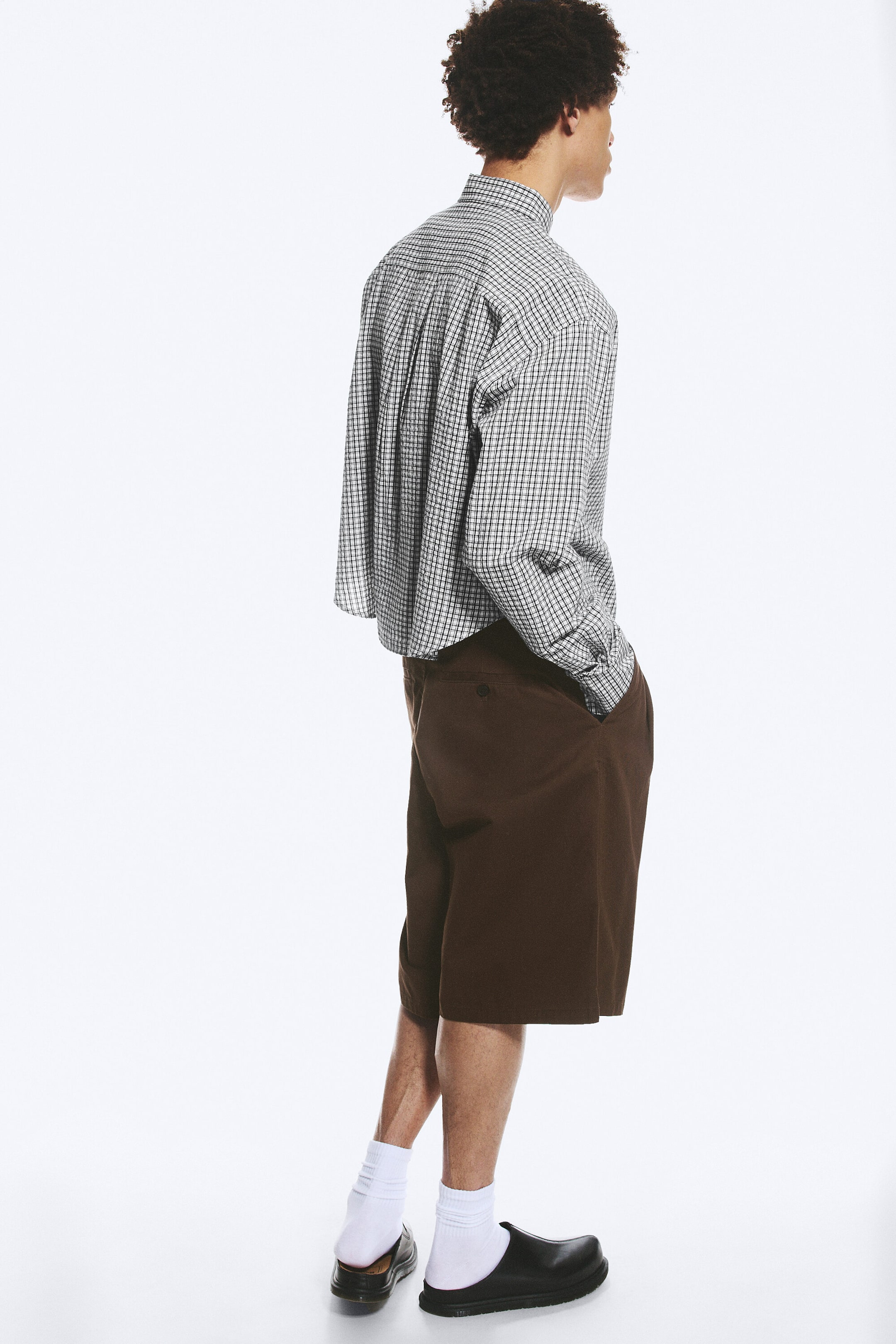 Dimmig Vit/Svart-rutig - Avslappnad bomullsskjorta - 3