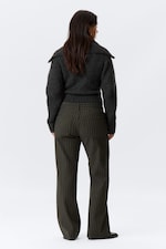 Striped Dark Grey - Low Waist Pinstripe Cotton Trousers - 3